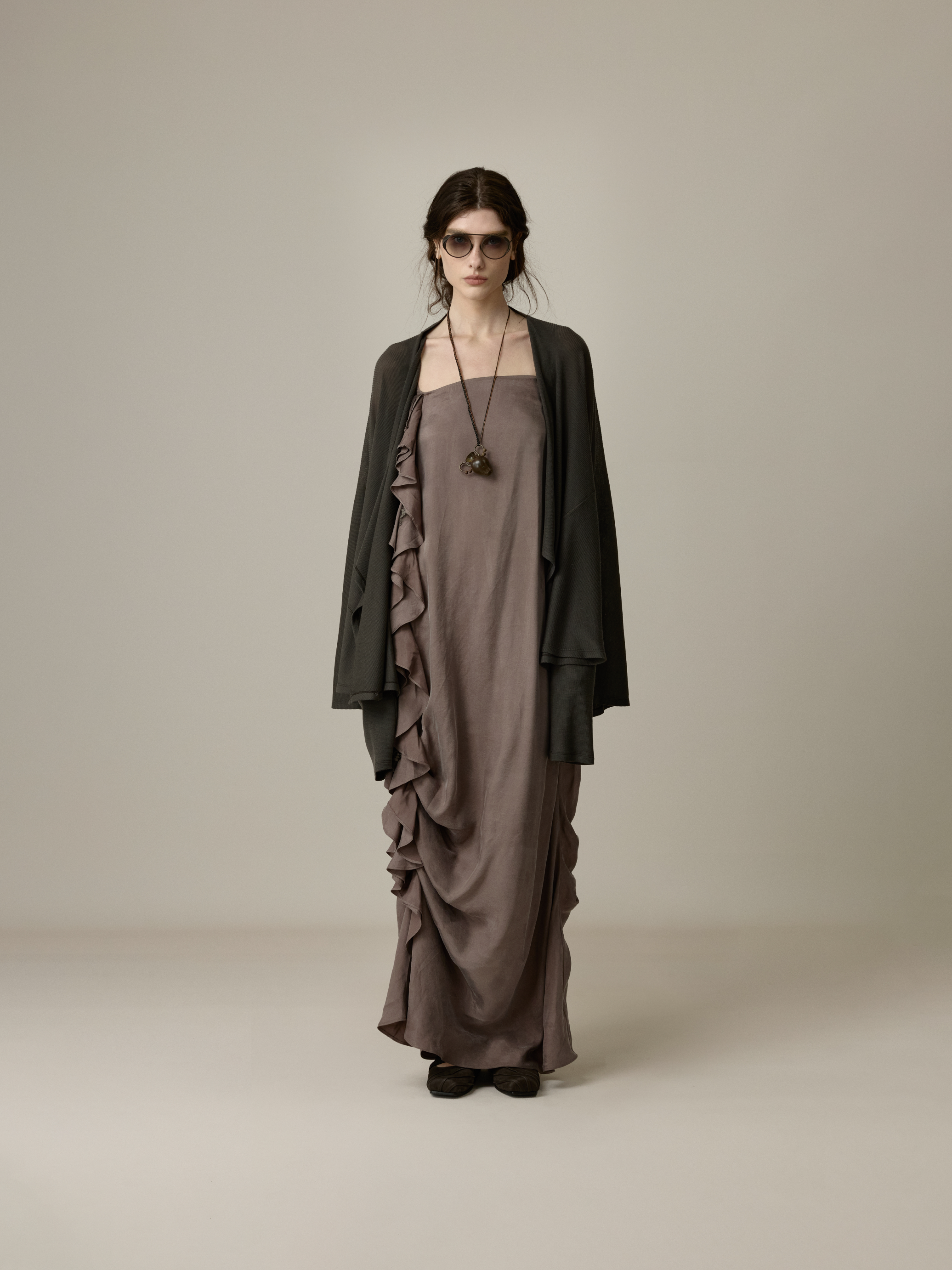 Paneled Drop-Shoulder Knit Cardigan