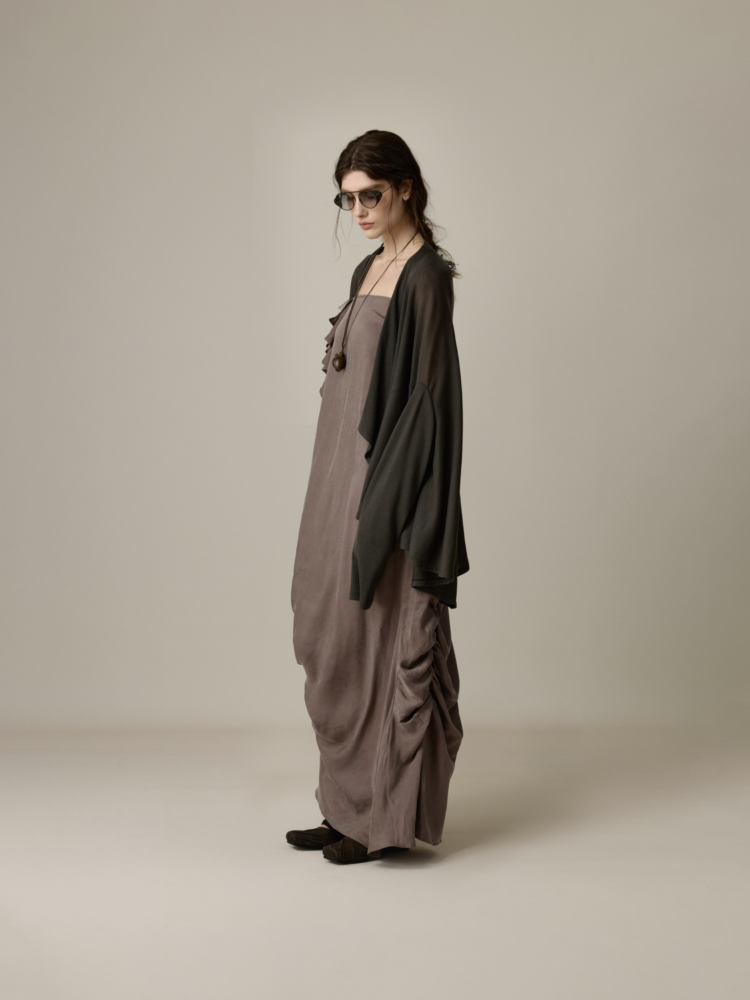 Paneled Drop-Shoulder Knit Cardigan