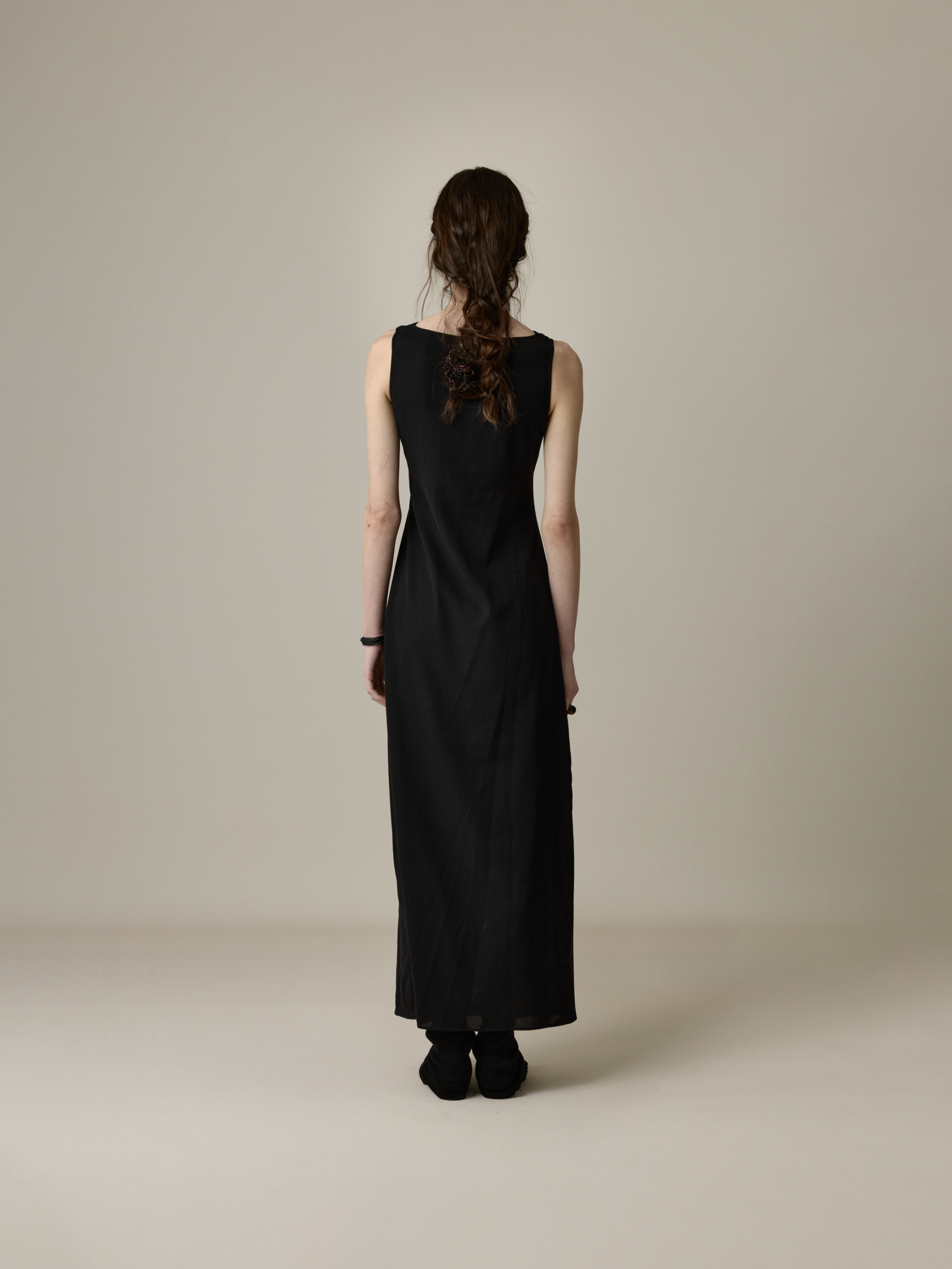 Black Draped-Collar Tie-Waist Dress