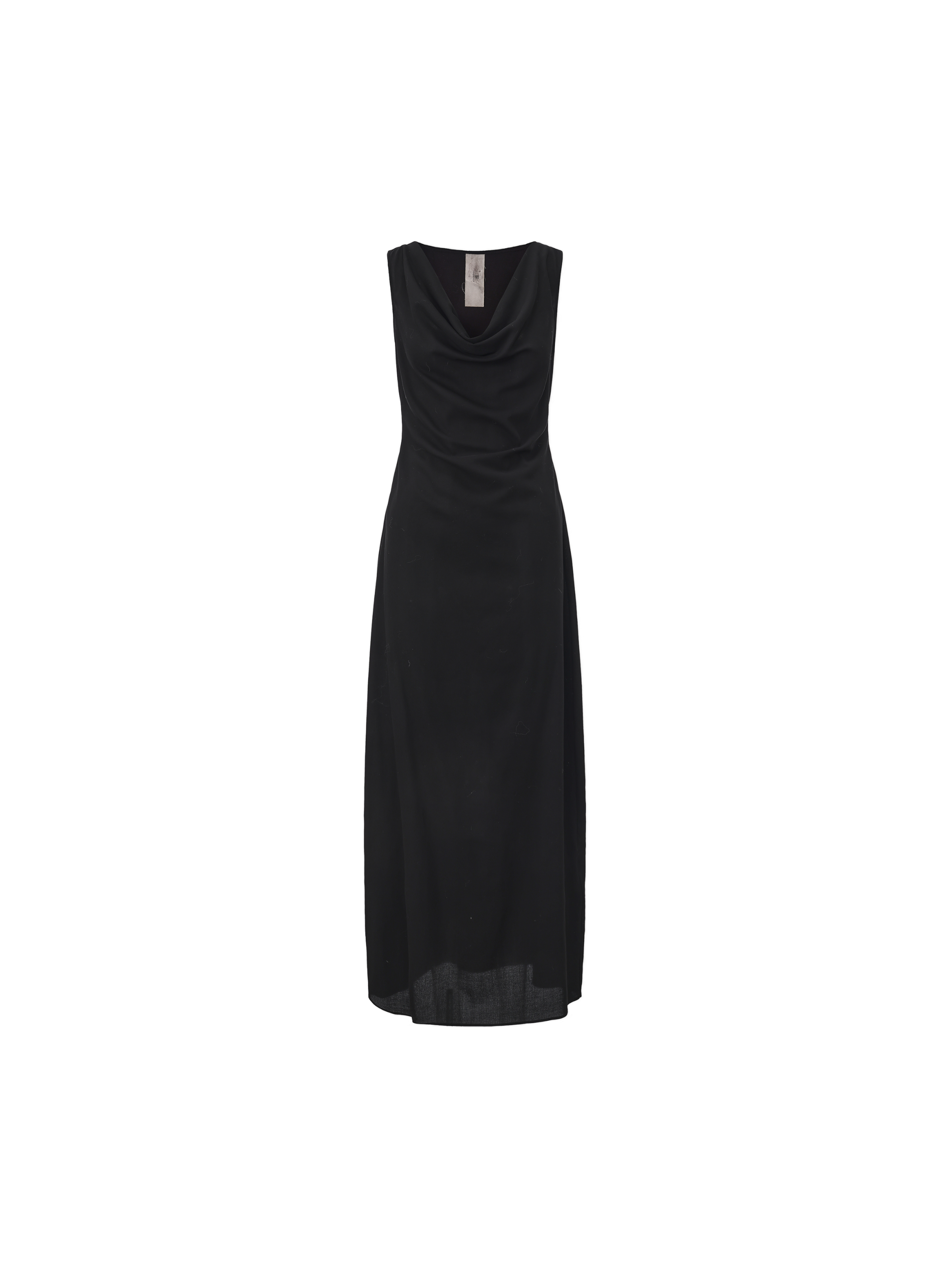 Black Draped-Collar Tie-Waist Dress