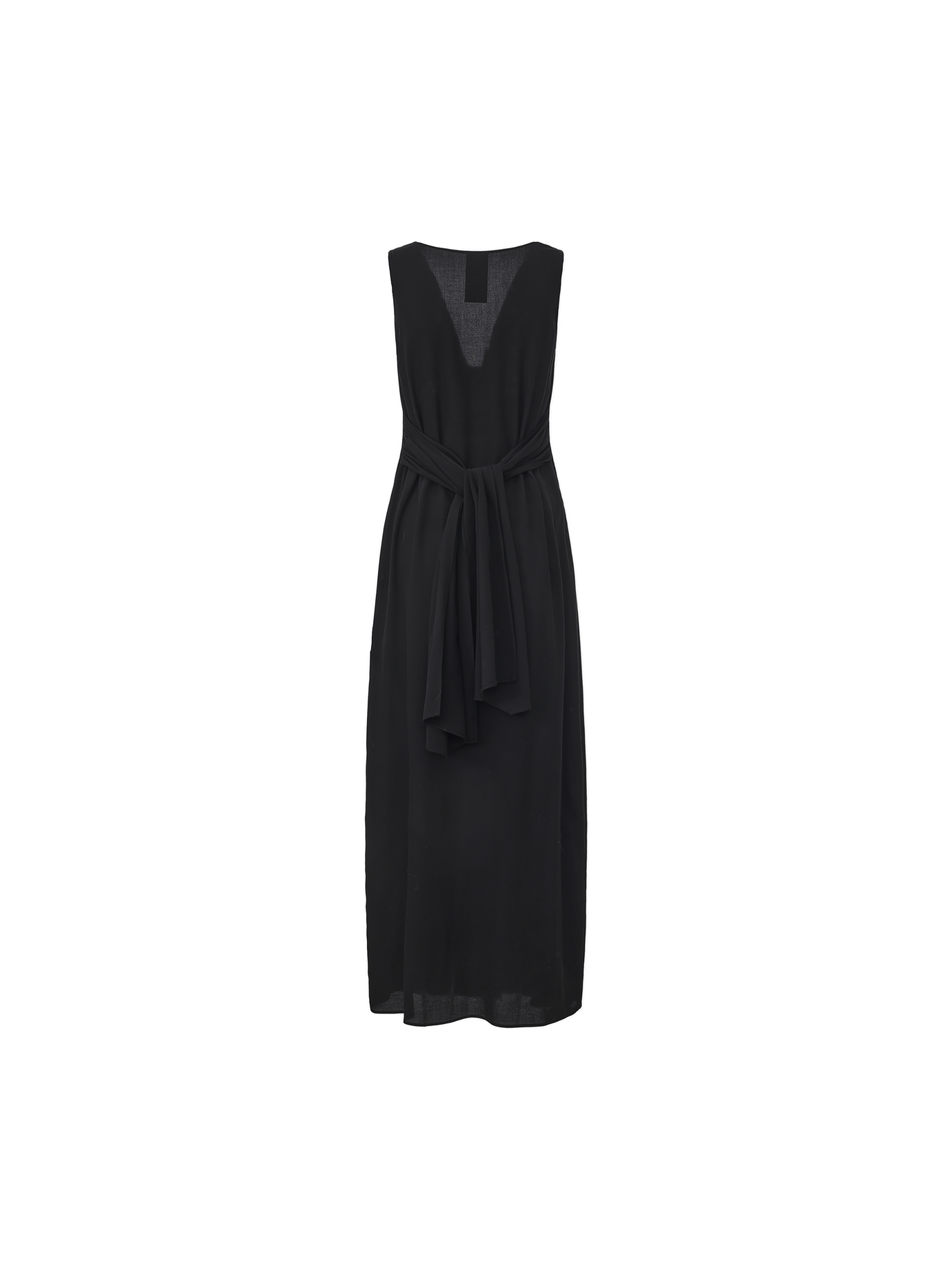 Black Draped-Collar Tie-Waist Dress