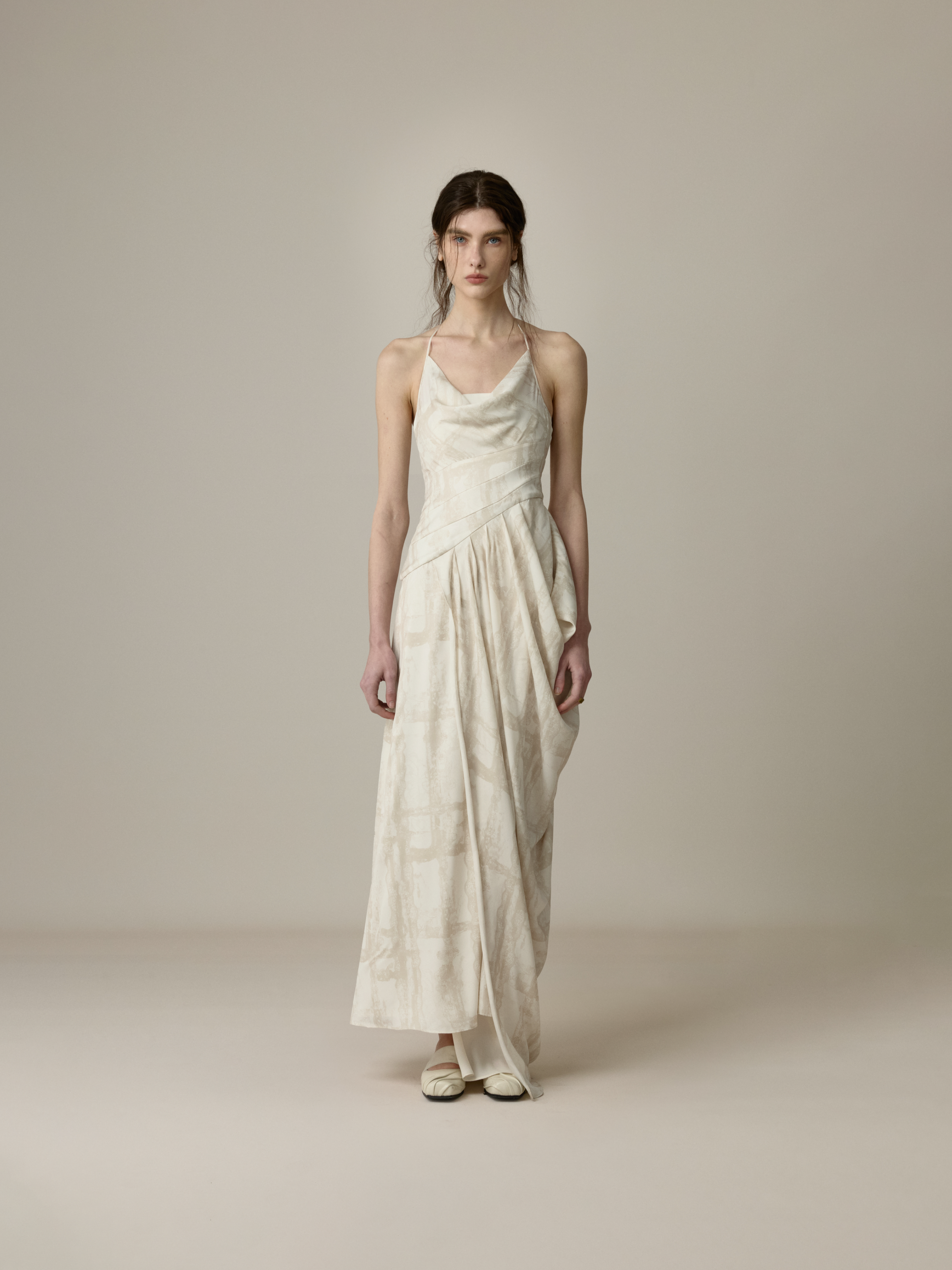Asymmetric Cowl Neck Halter Dress