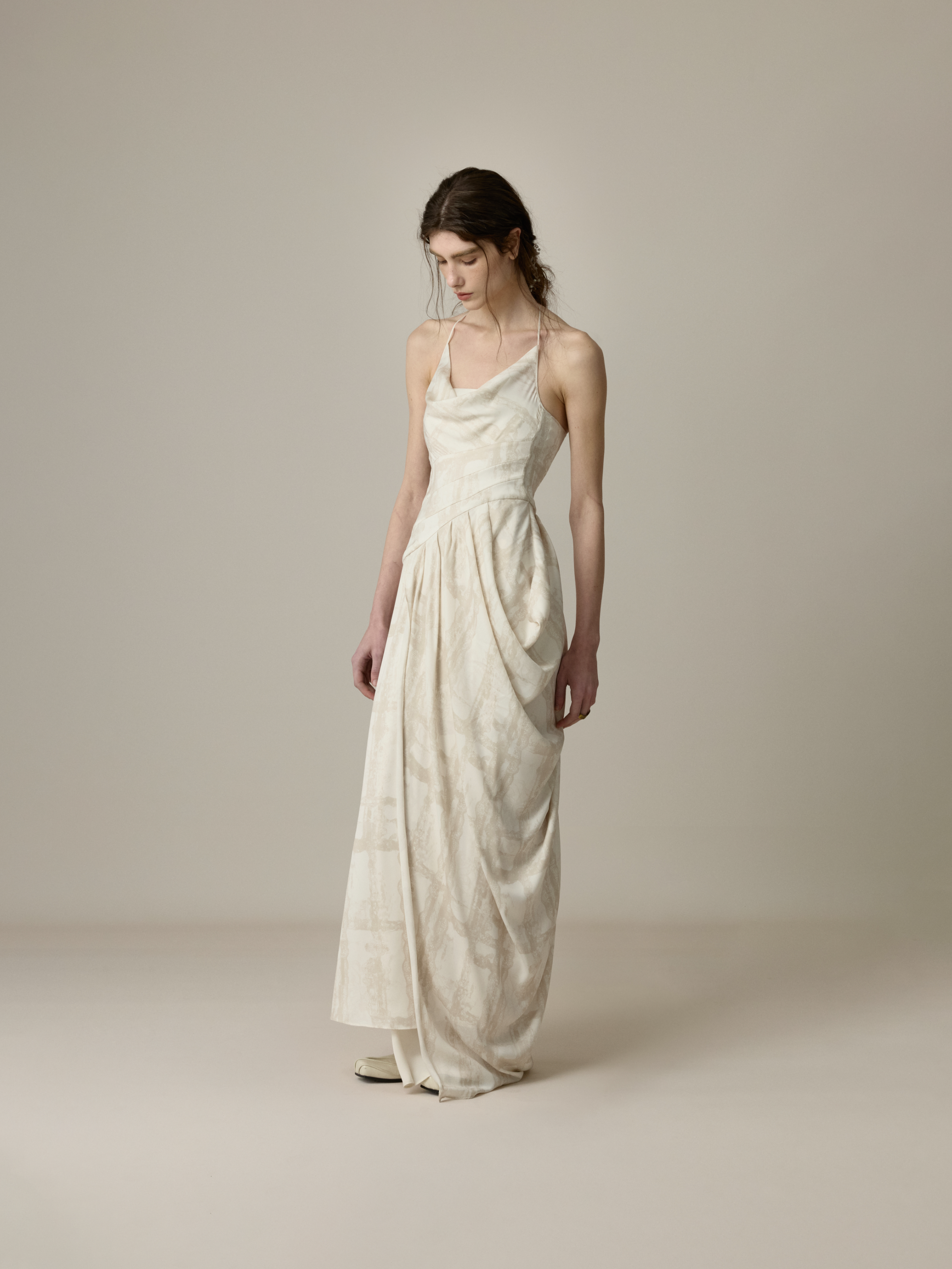 Asymmetric Cowl Neck Halter Dress