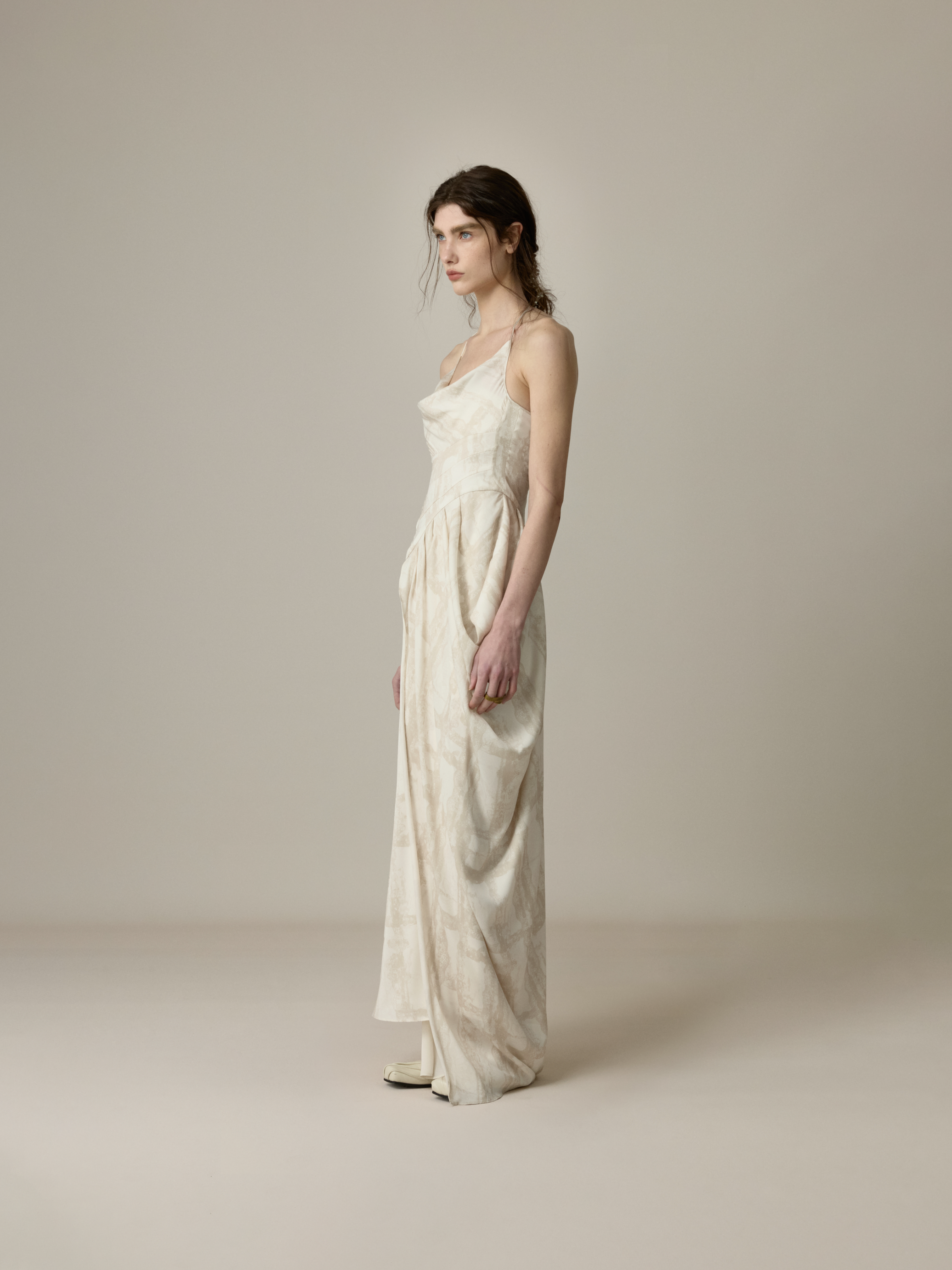 Asymmetric Cowl Neck Halter Dress