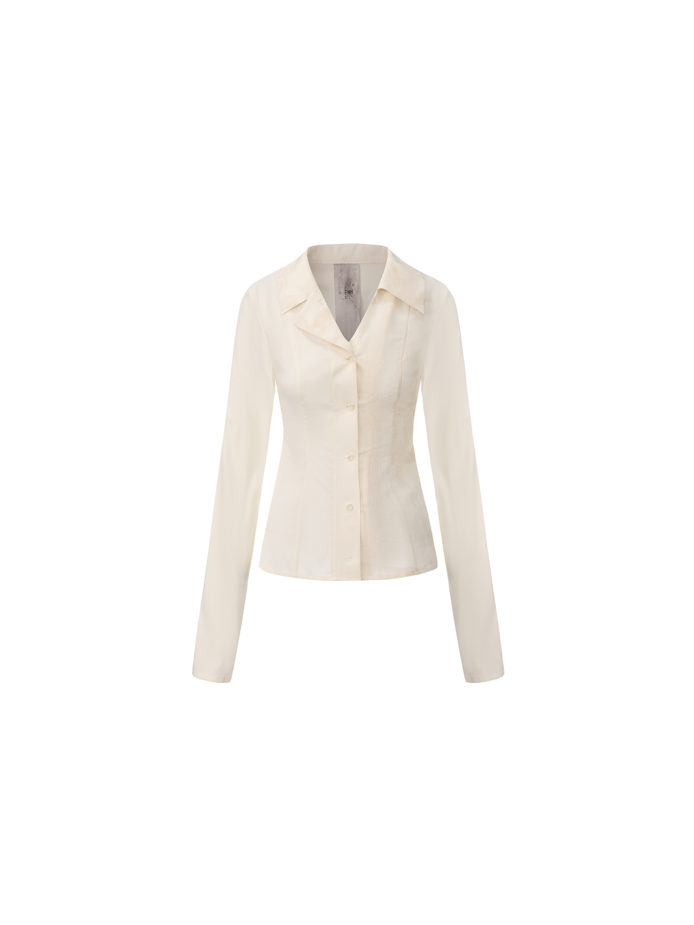 Cream White Printed Fitted Shirt