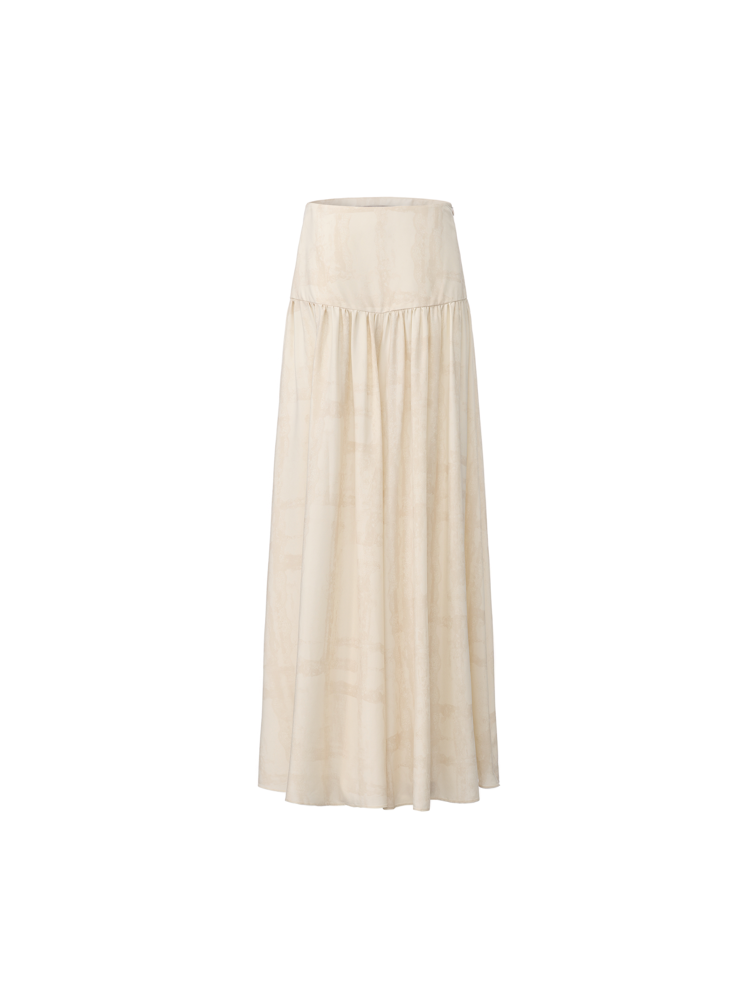 Creamy White Printed Wide-Waistband Shirred Wide-Leg Pants