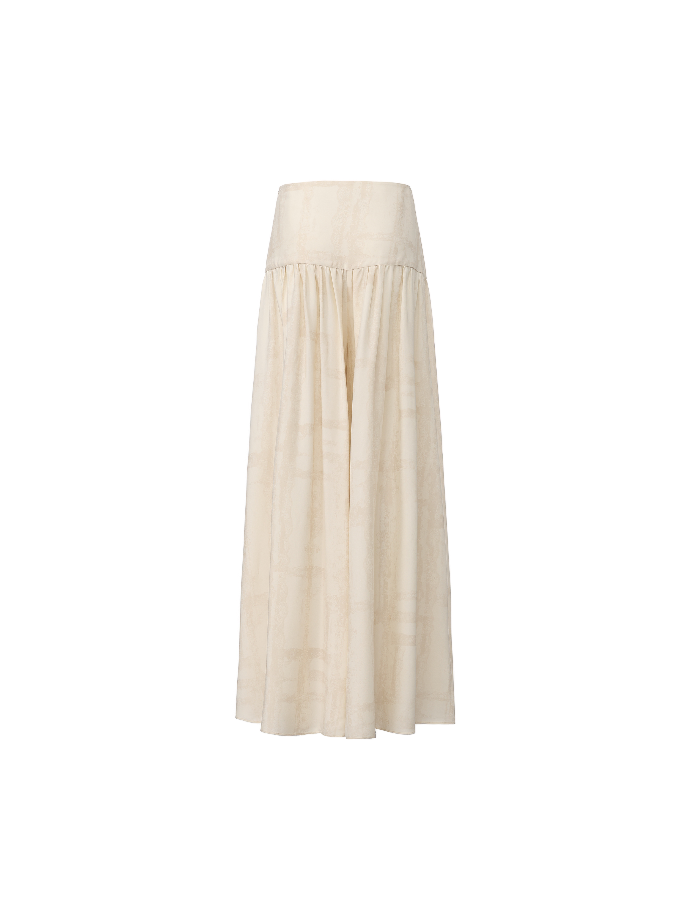 Creamy White Printed Wide-Waistband Shirred Wide-Leg Pants