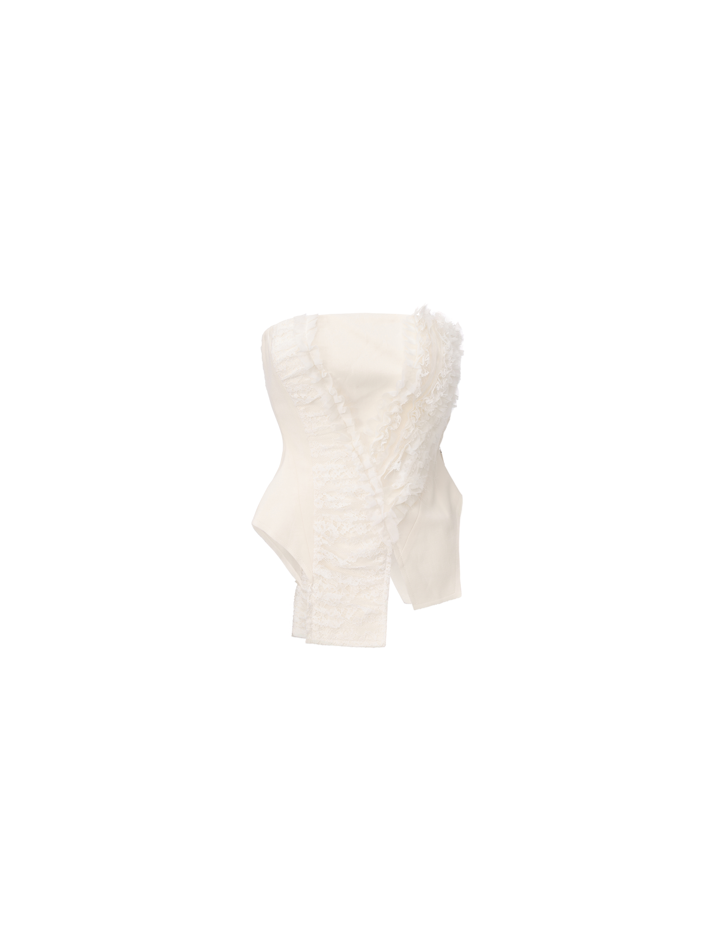 White Lace Trim Paneled Strapless Top