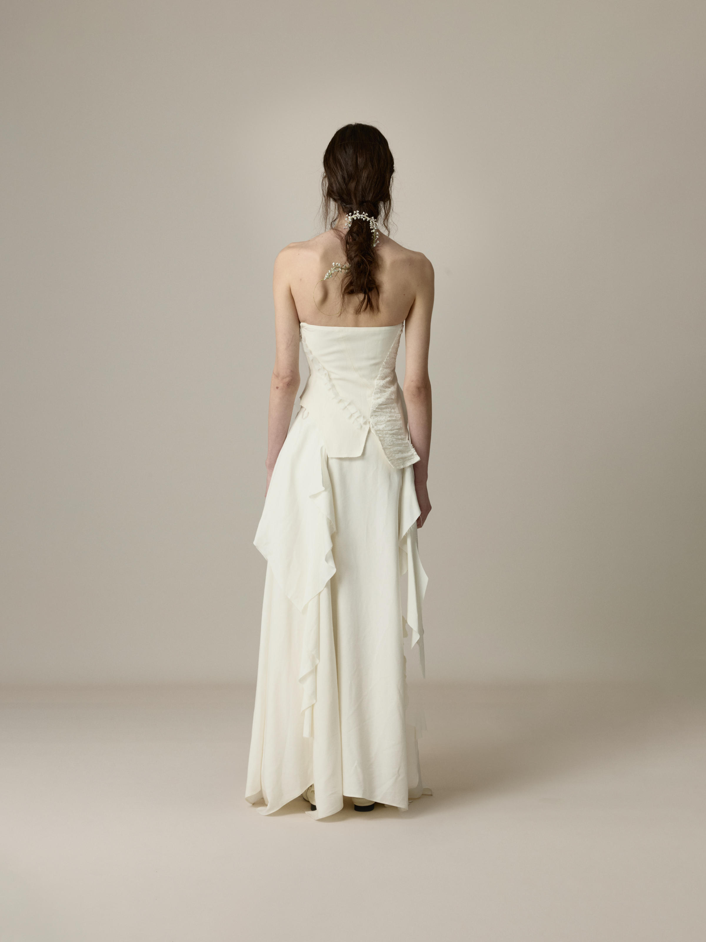 White Draped Flounce Maxi Skirt
