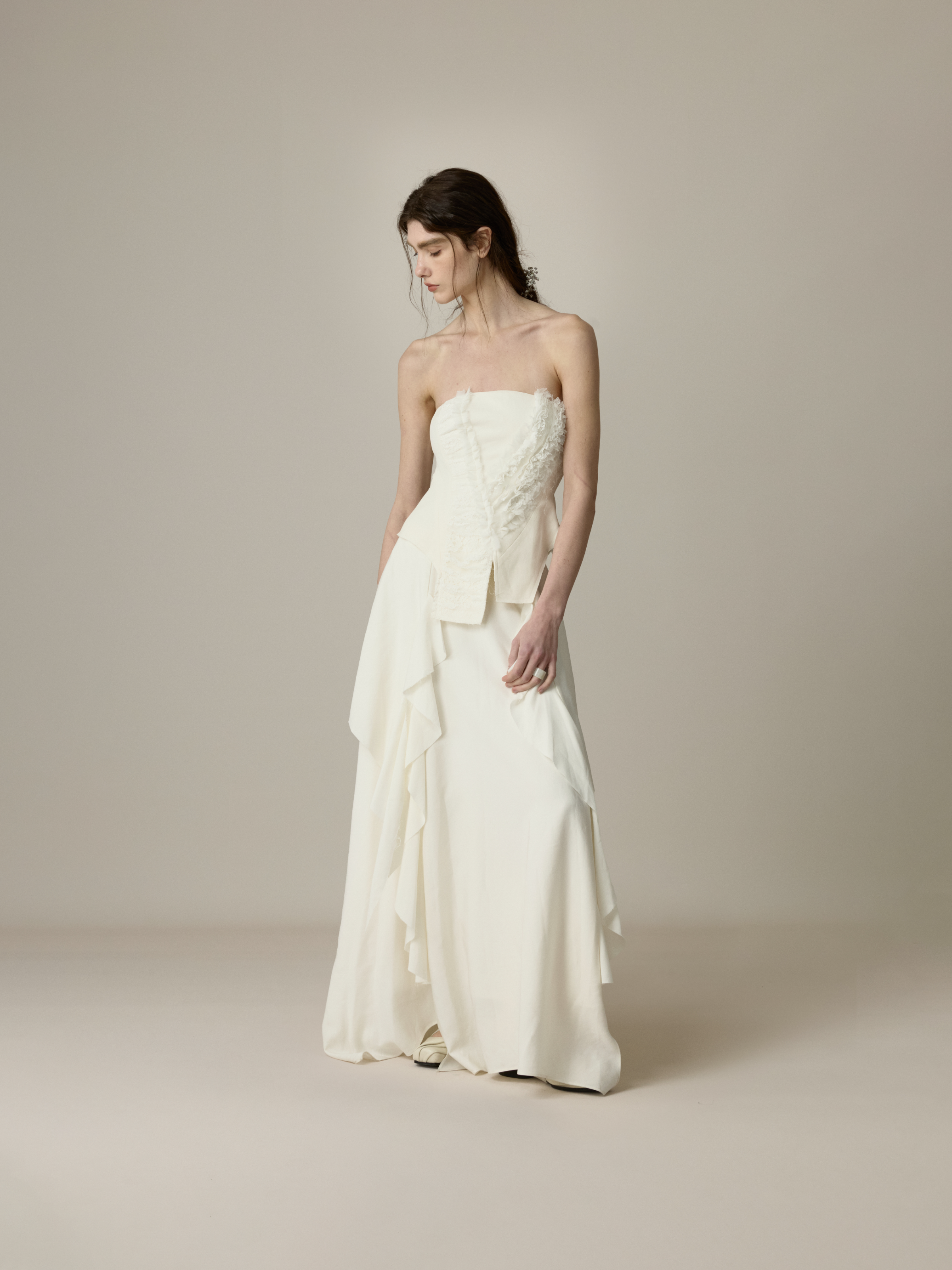White Draped Flounce Maxi Skirt