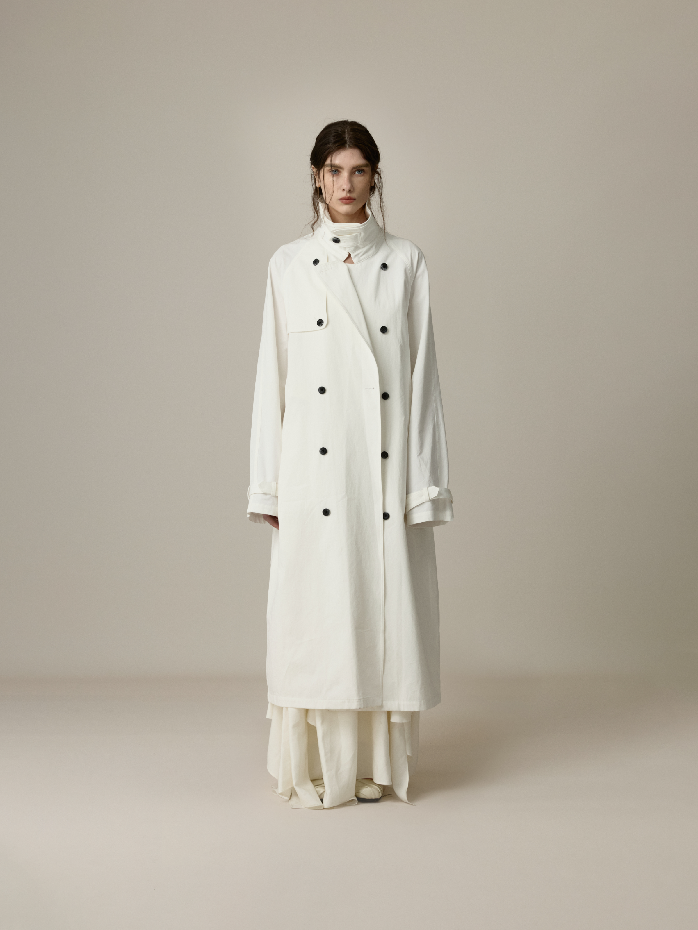 White Stand-Collar Oversized Trench Coat