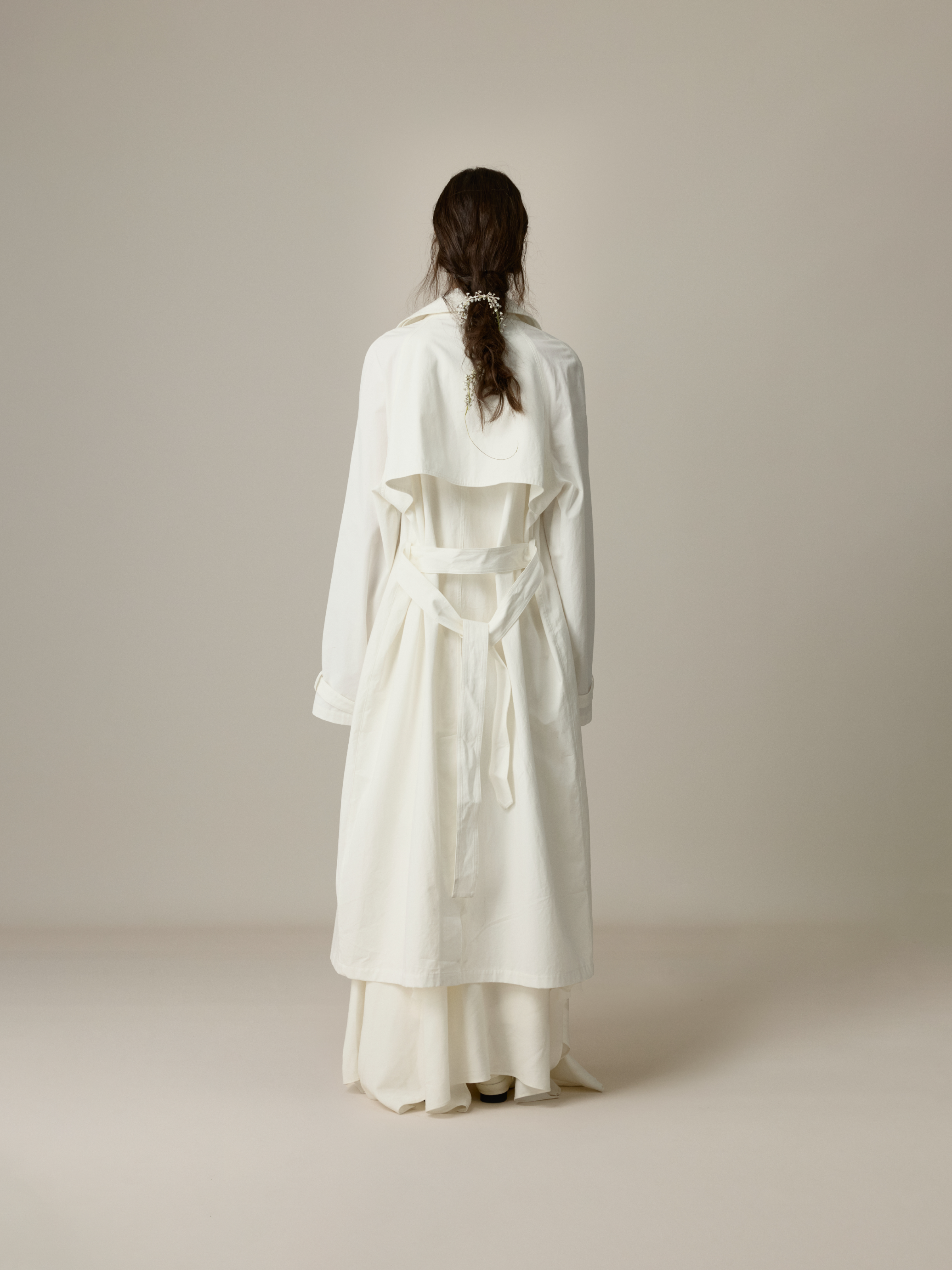 White Stand-Collar Oversized Trench Coat