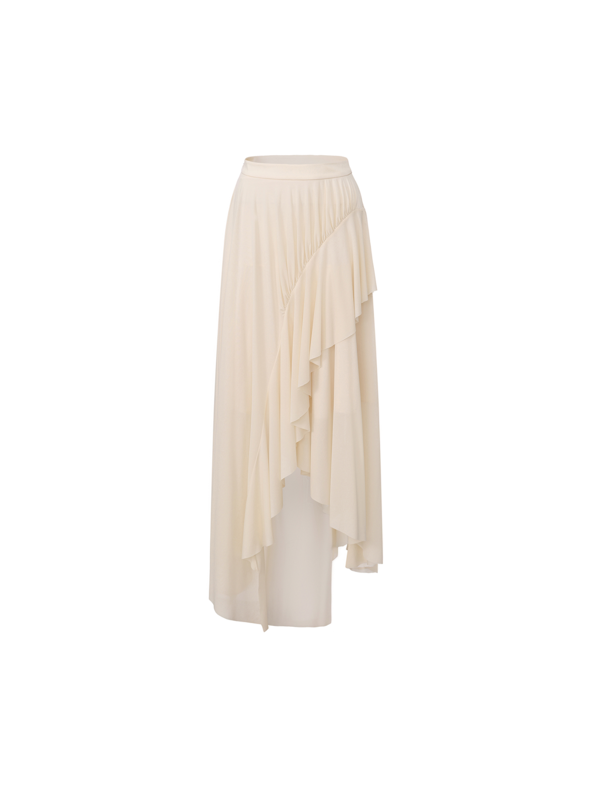 Cream Asymmetric Shirred Flounce Panel Skirt