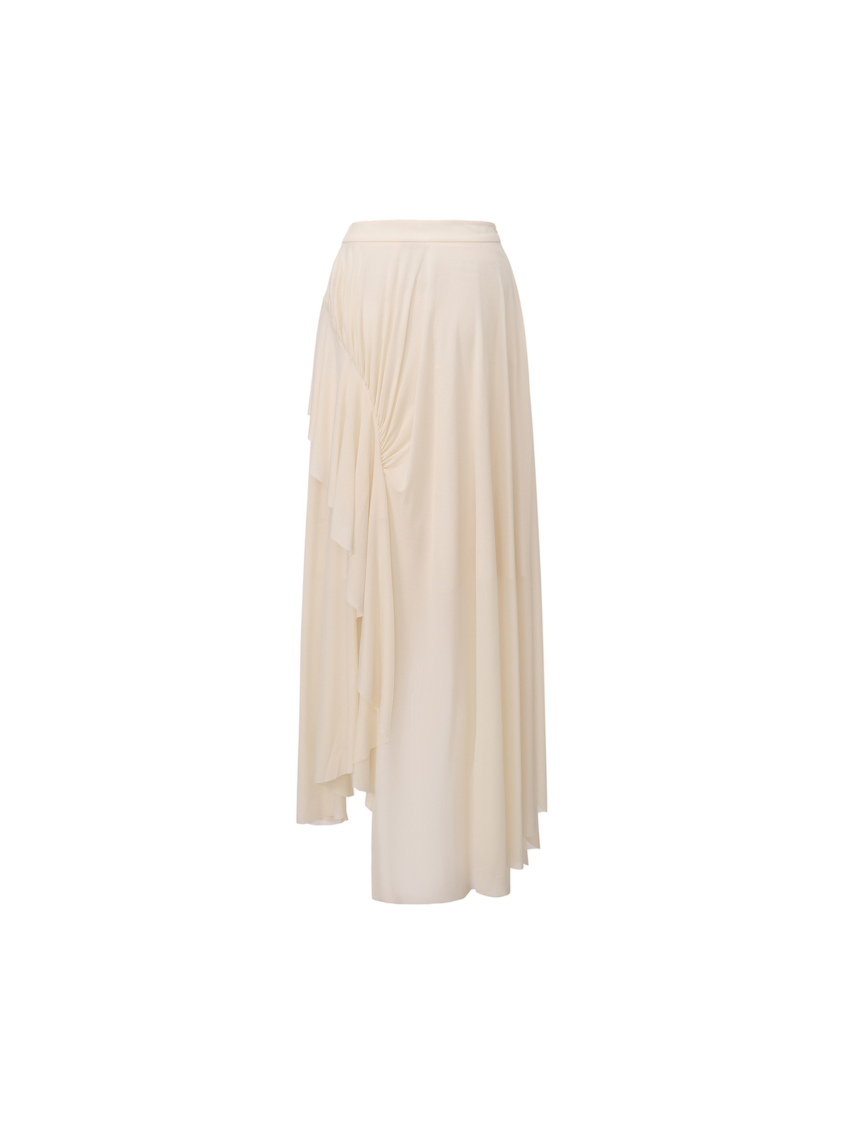 Cream Asymmetric Shirred Flounce Panel Skirt