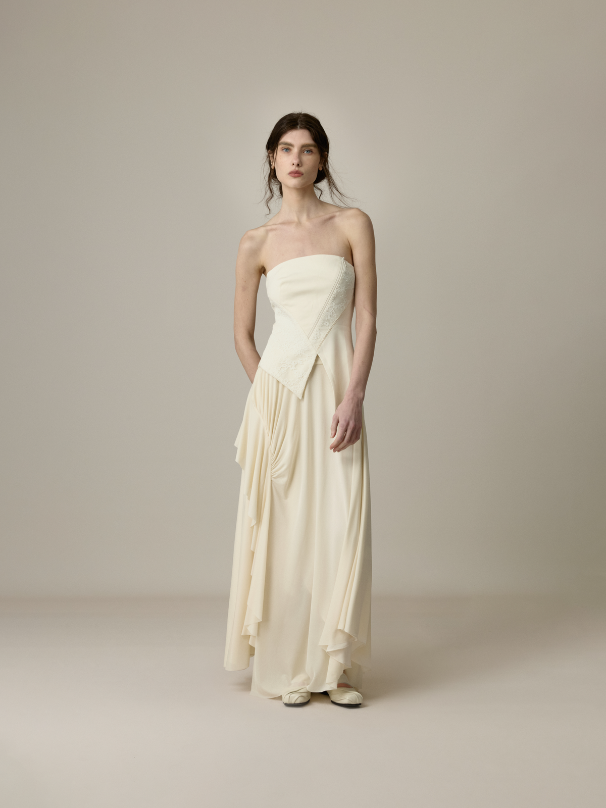 Lace Paneled Two-Piece Effect Strapless Top