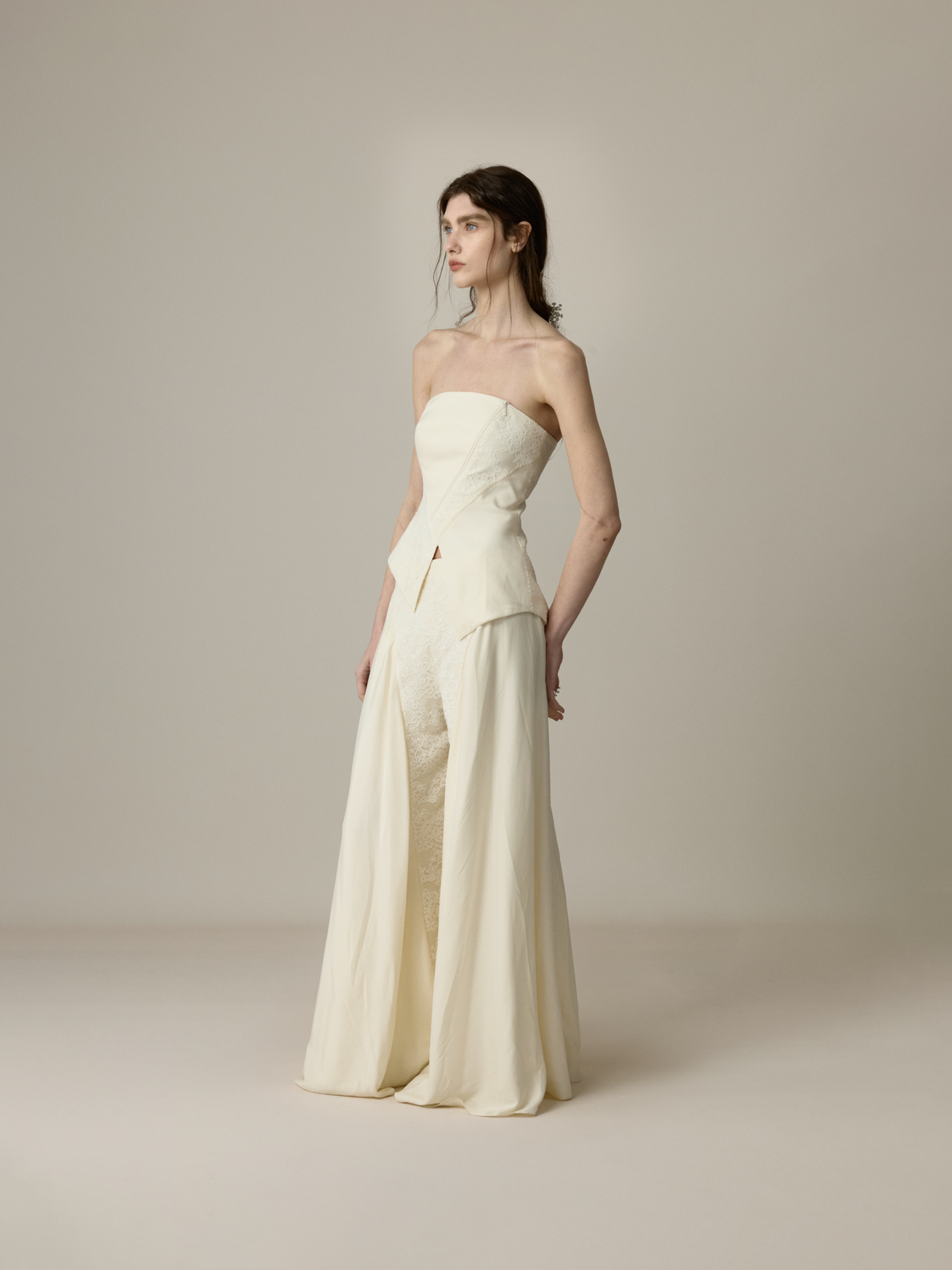 White Paneled Wide-Leg Pants