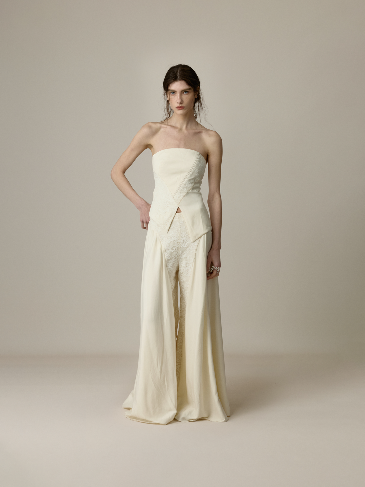 White Paneled Wide-Leg Pants