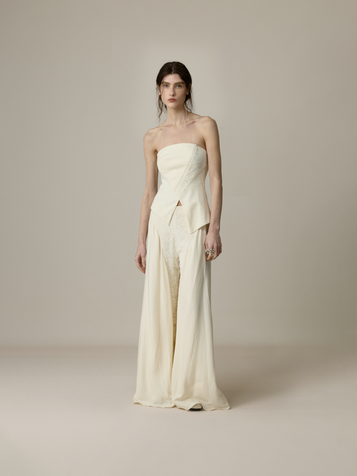 White Paneled Wide-Leg Pants