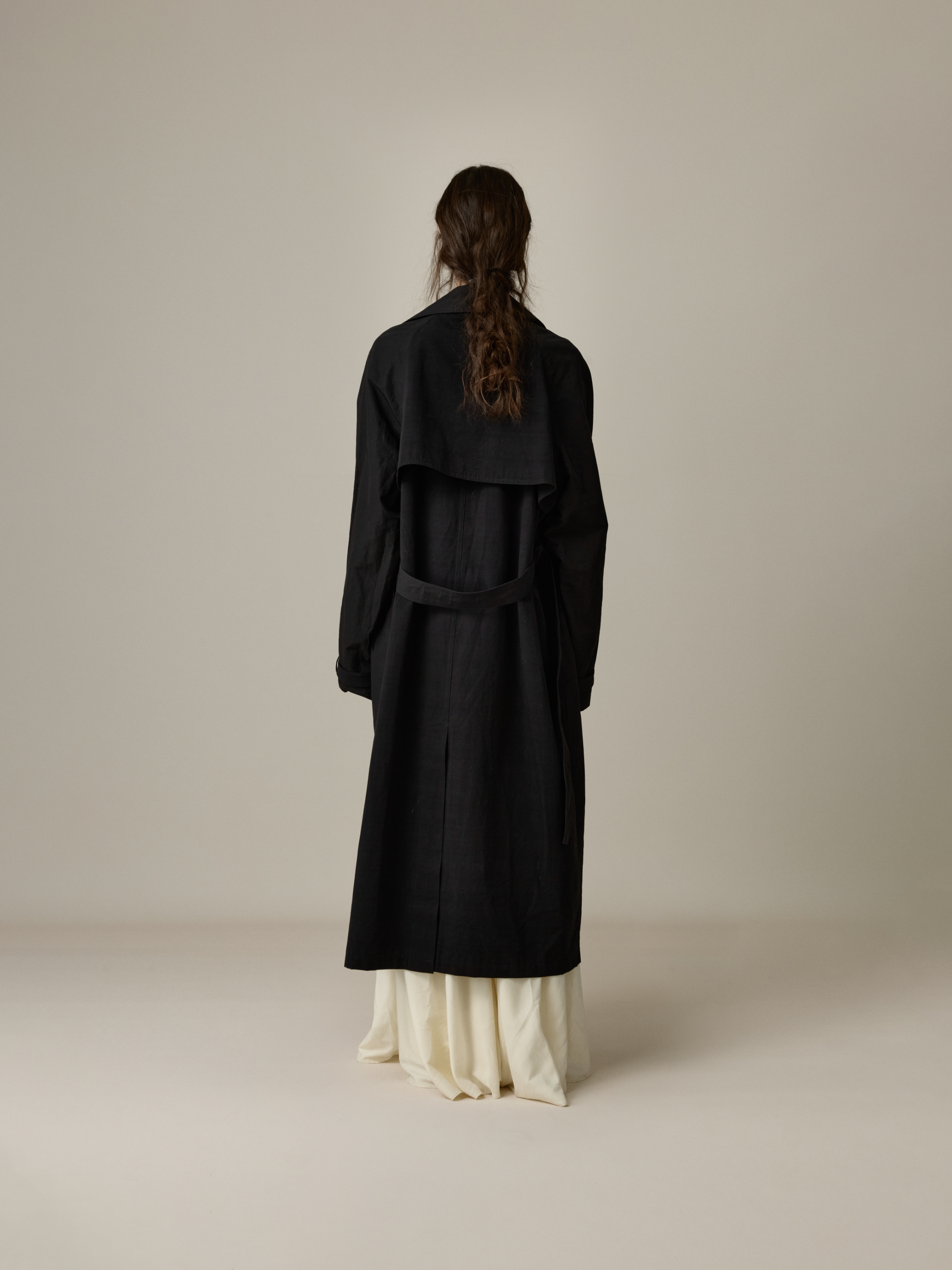 Black Stand-Collar Oversized Trench Coat