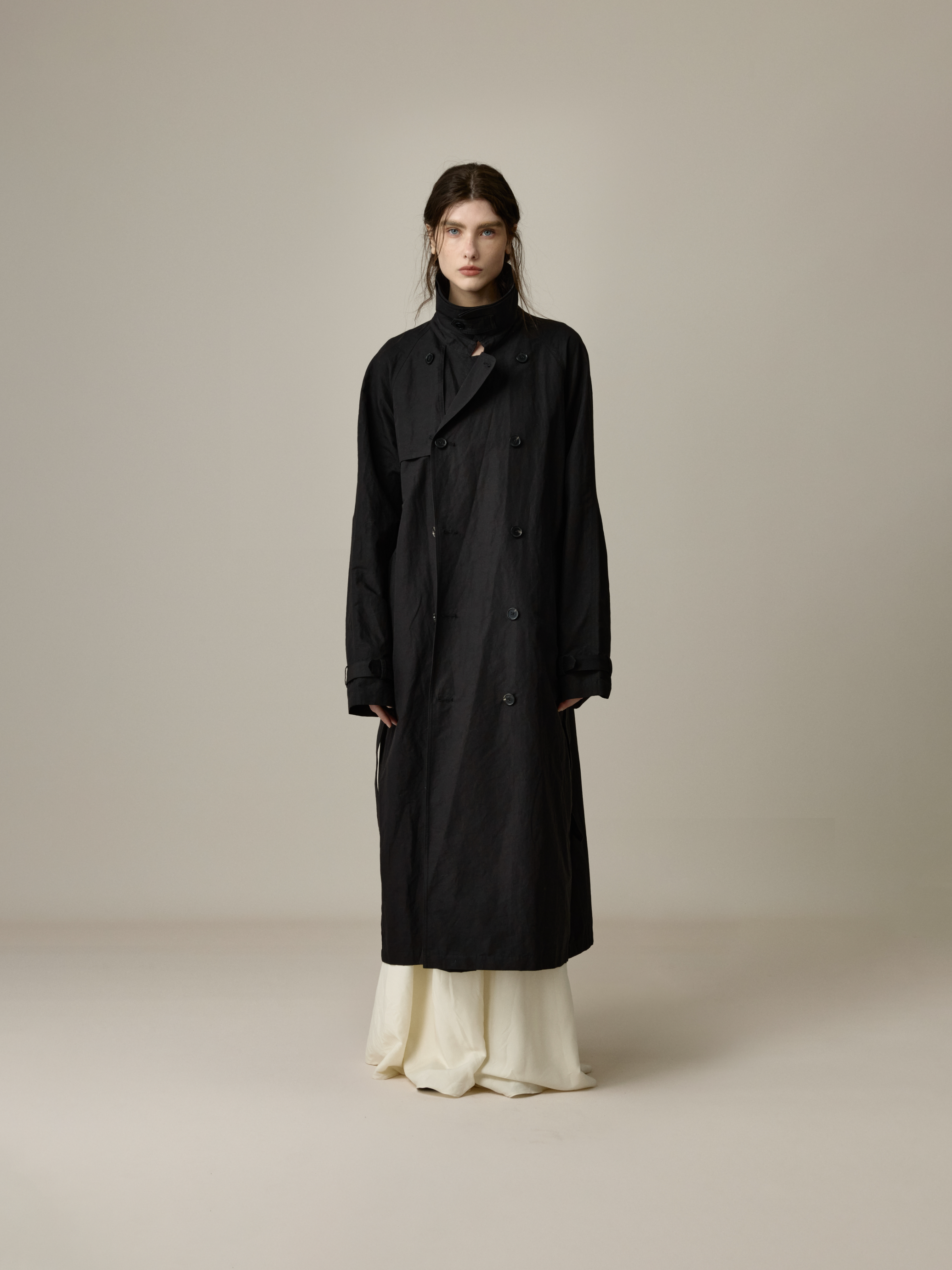 Black Stand-Collar Oversized Trench Coat