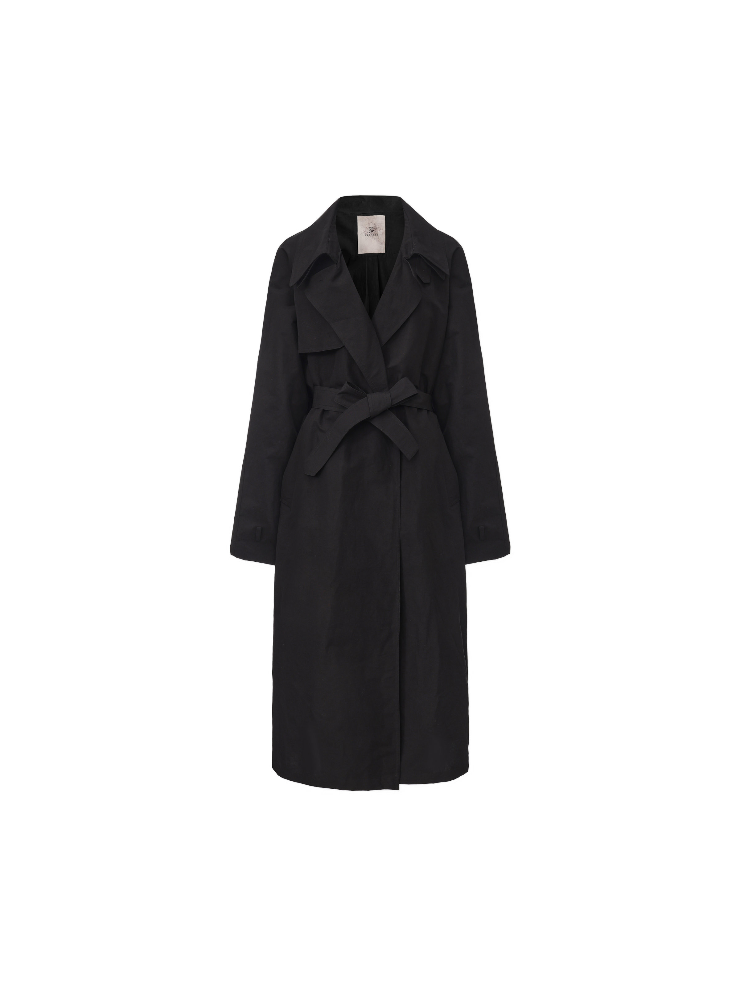 Black Stand-Collar Oversized Trench Coat
