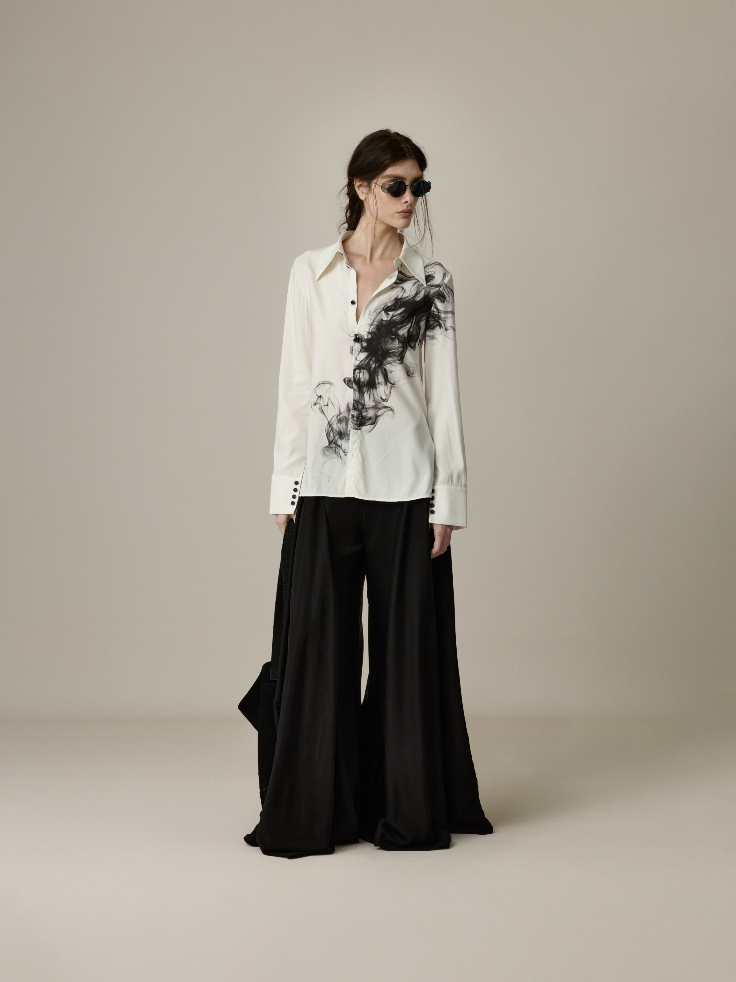 Black Panelled Wide-Leg Pants