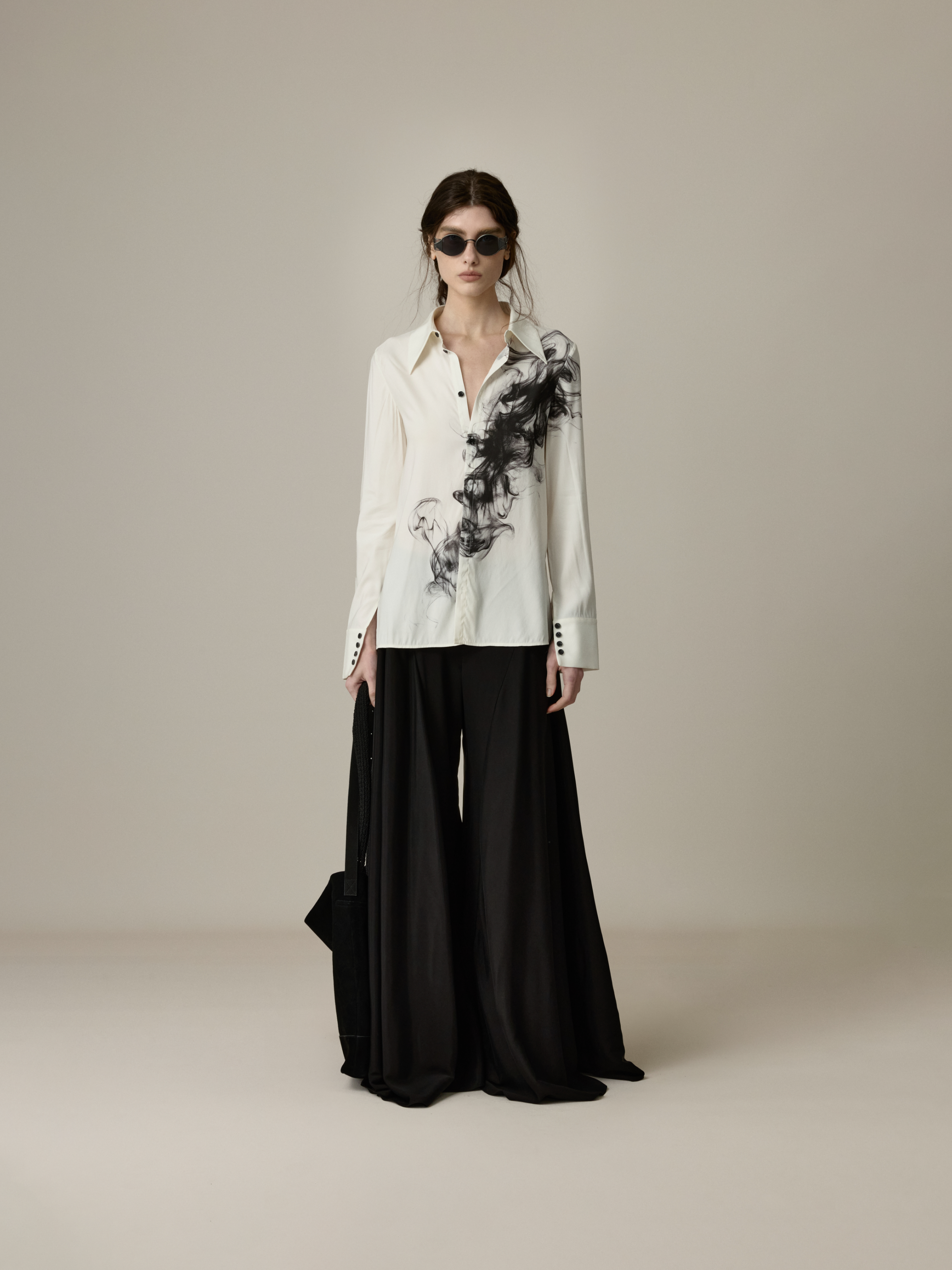 Black Panelled Wide-Leg Pants