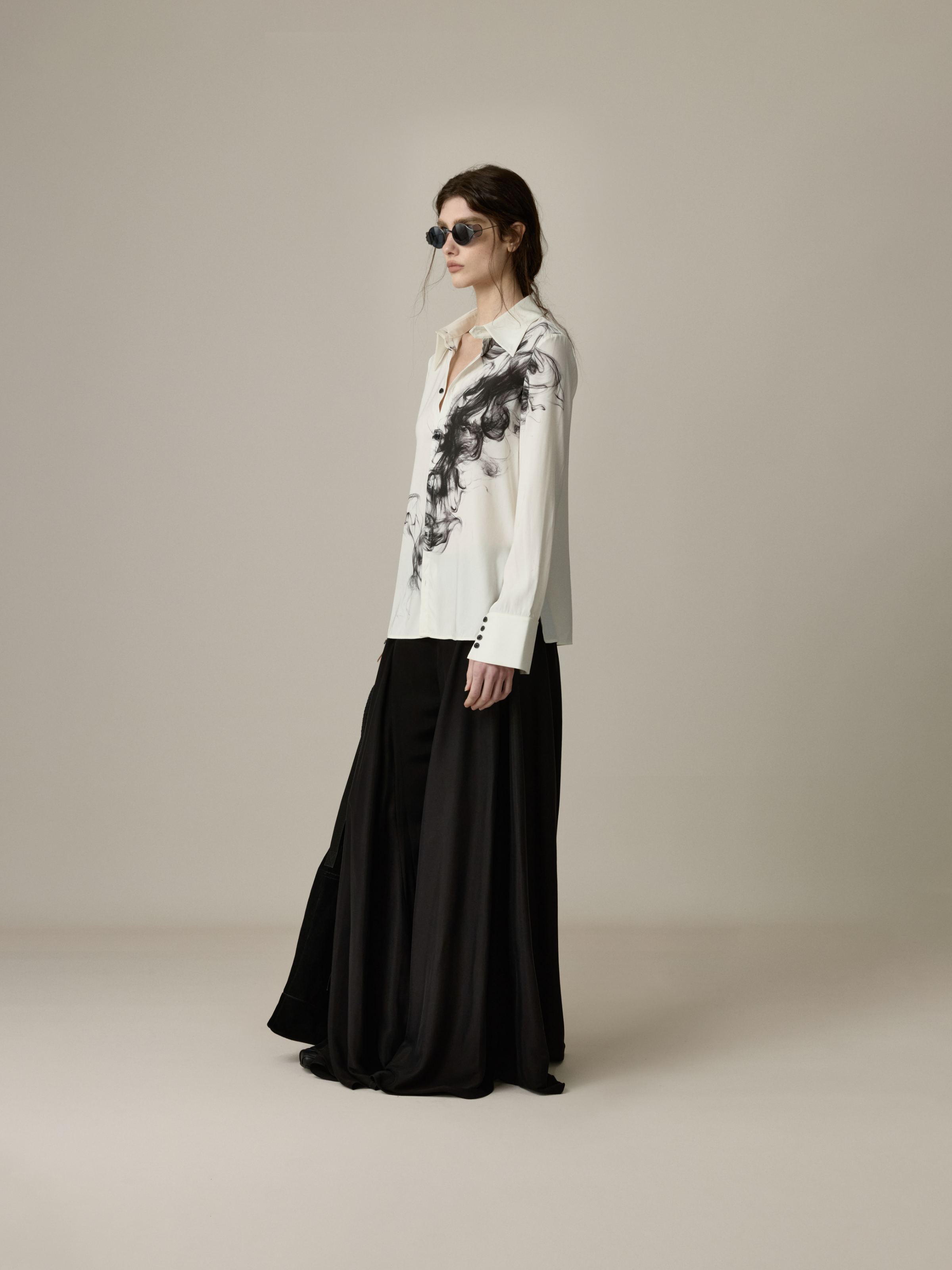 Black Panelled Wide-Leg Pants