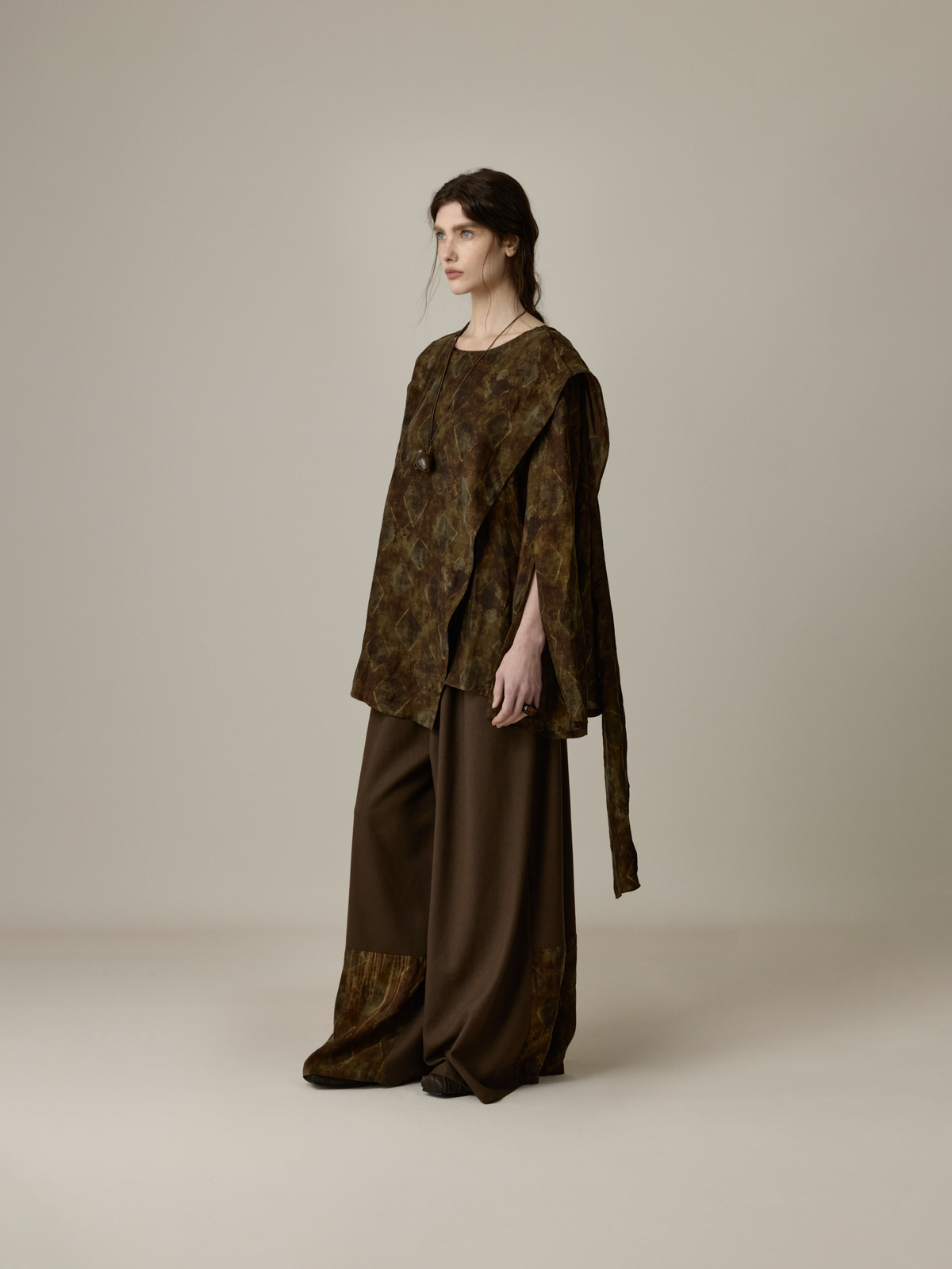 Printed Paneled Loose Wide-Leg Pants