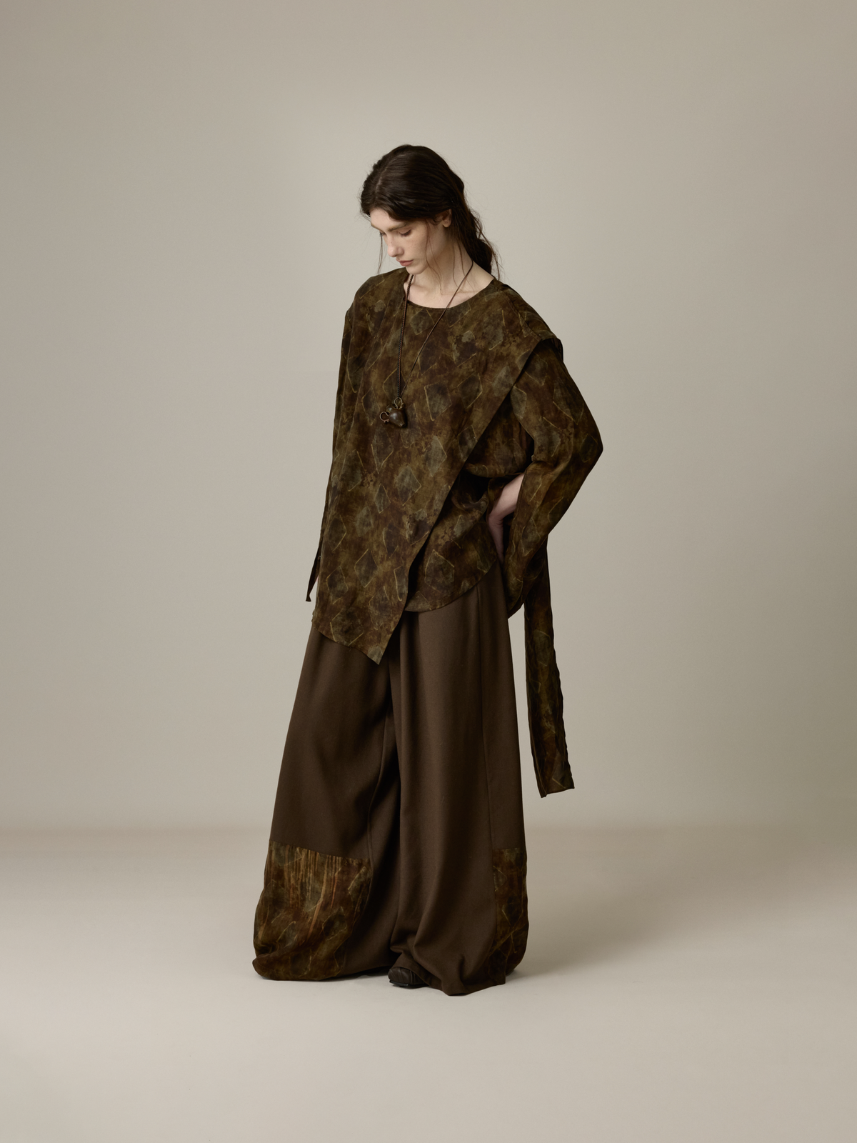 Printed Paneled Loose Wide-Leg Pants