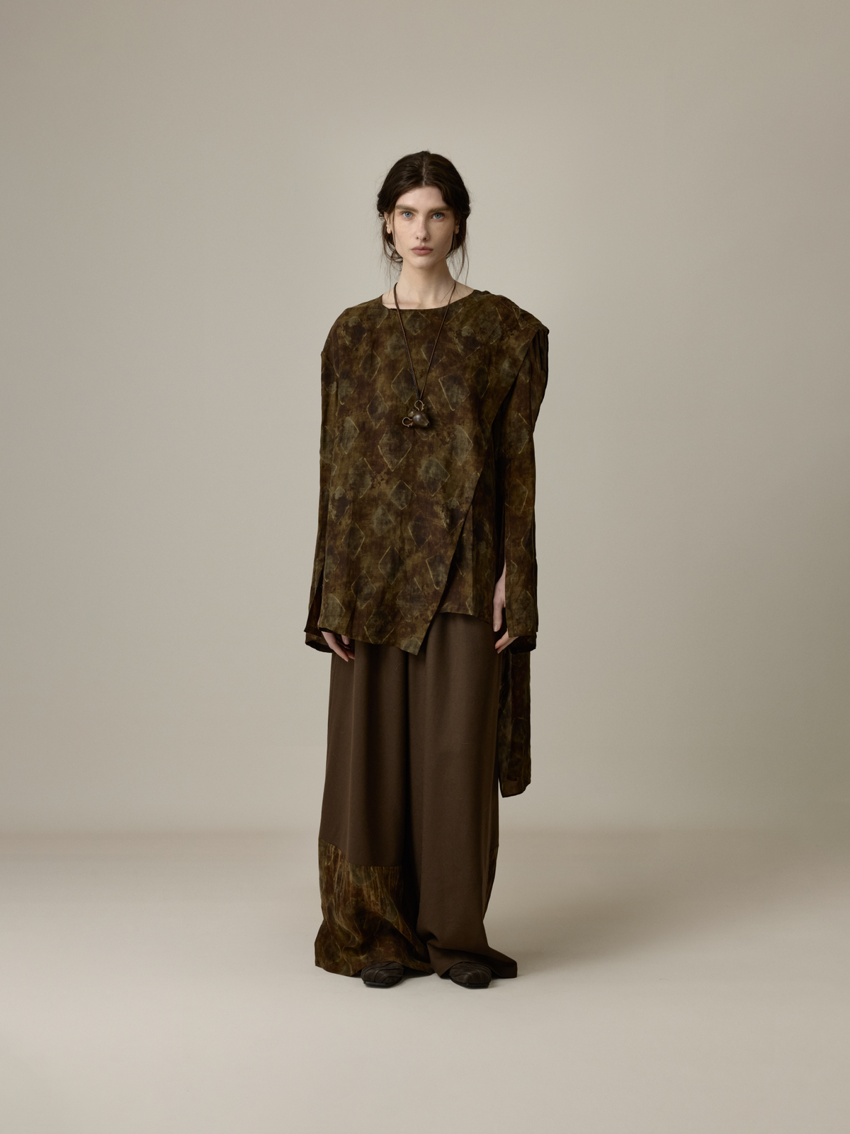 Printed Paneled Loose Wide-Leg Pants