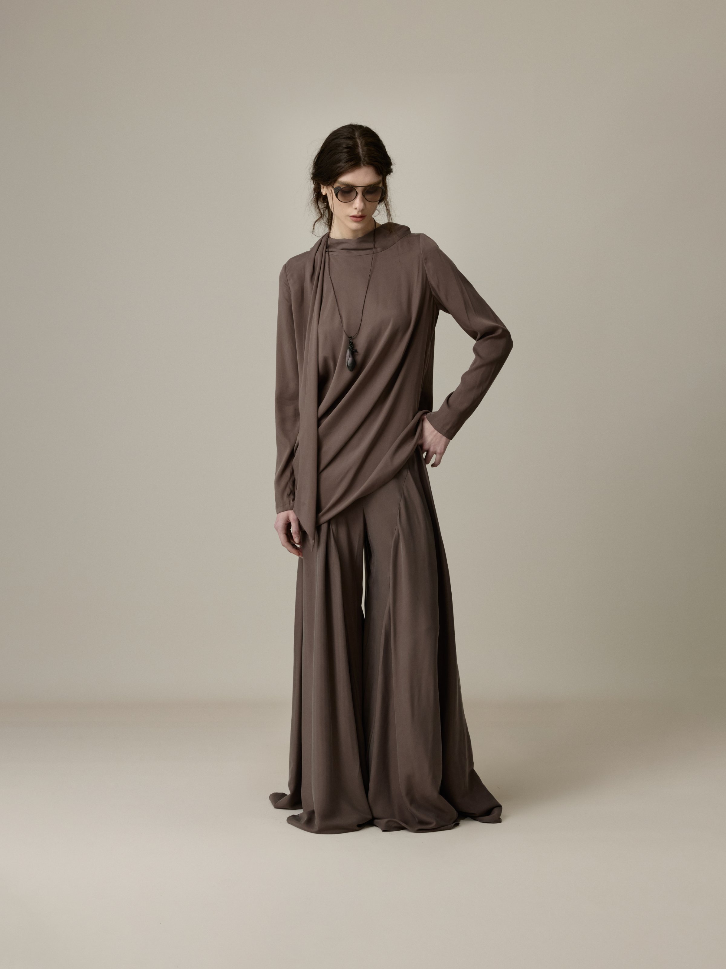 Cupro Scarf Neck Loose Top