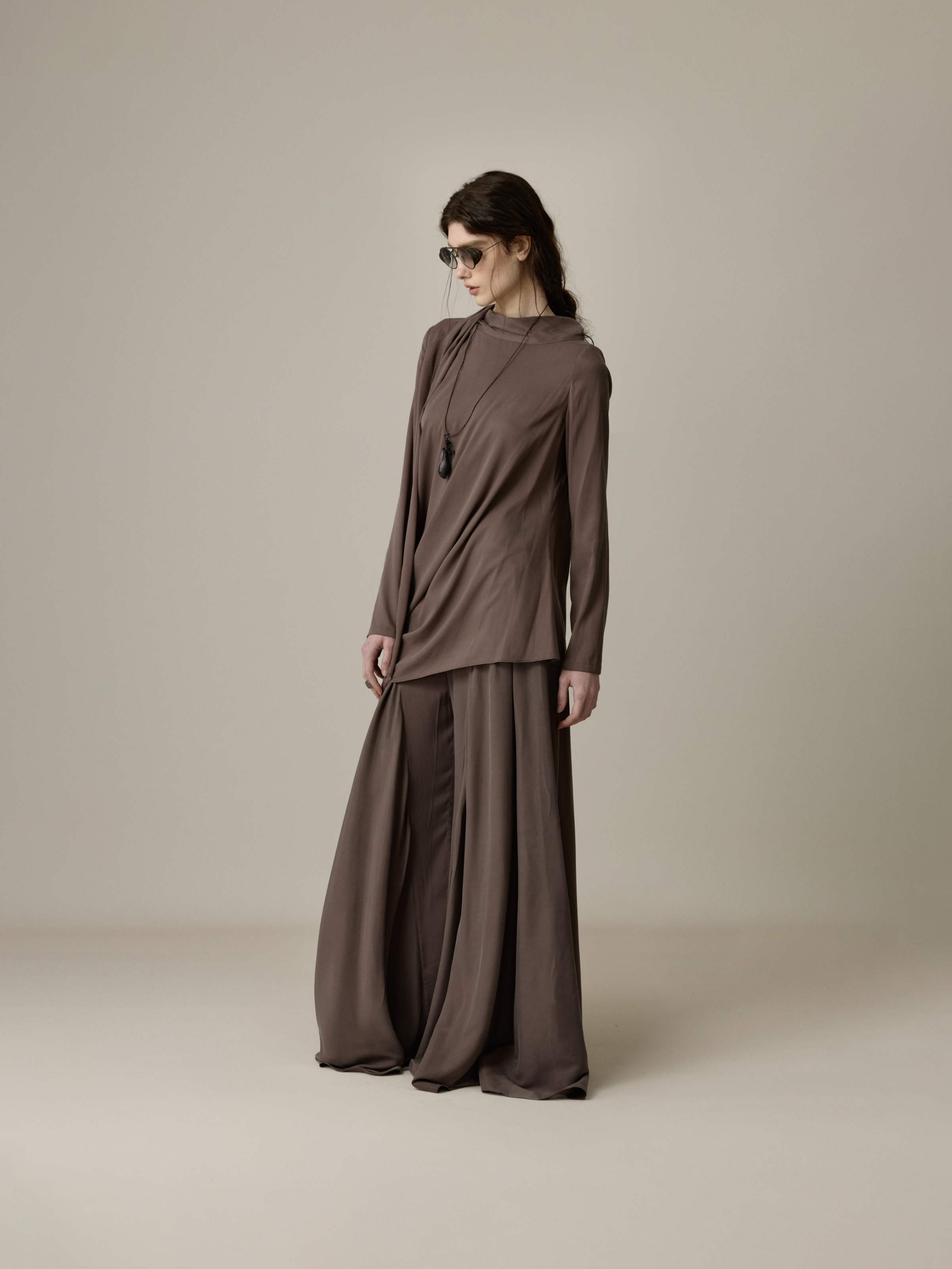 Slate Violet Cupro Wide-Leg Trousers