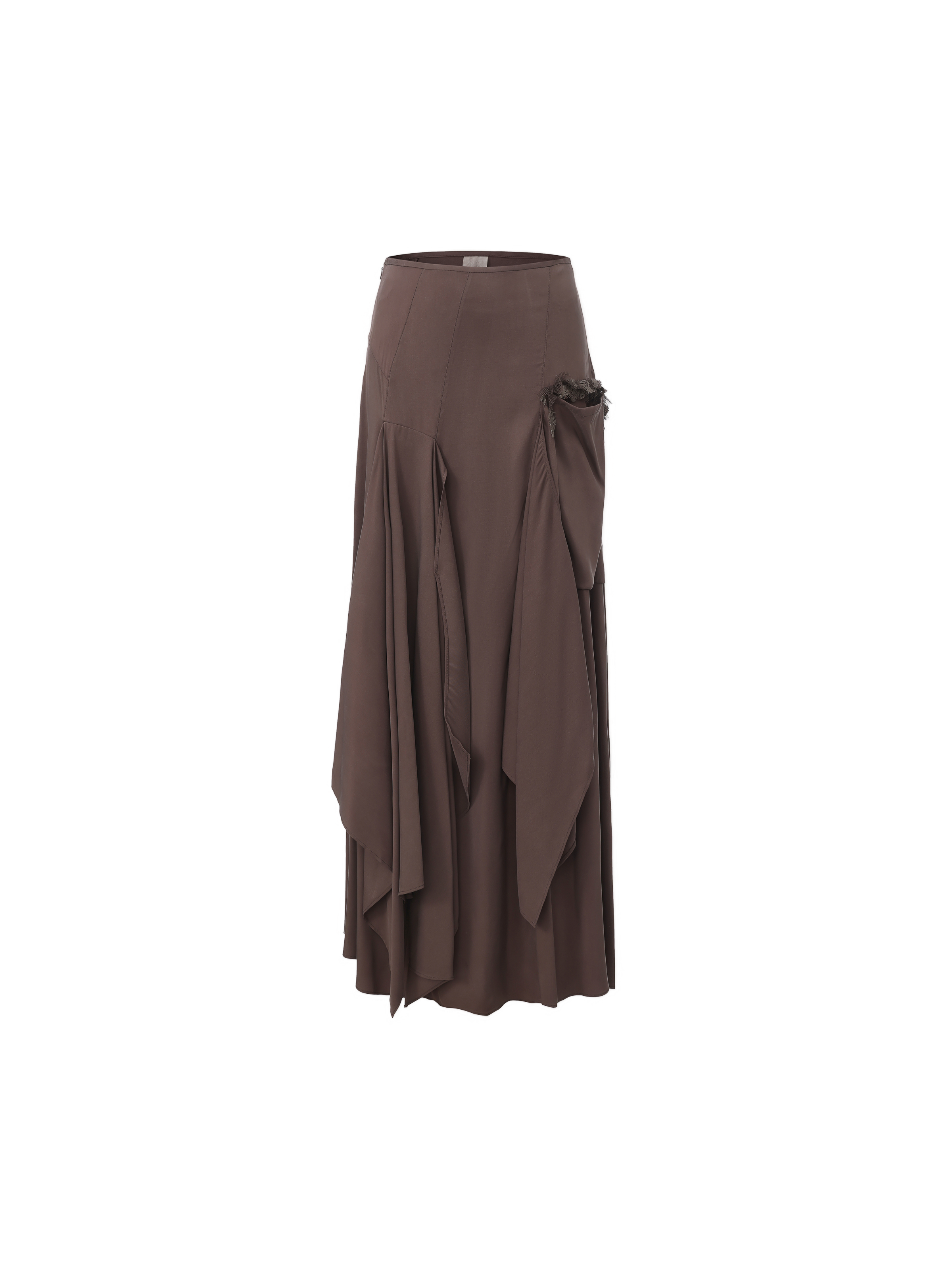 Lace Pocket Paneled Midi Skirt