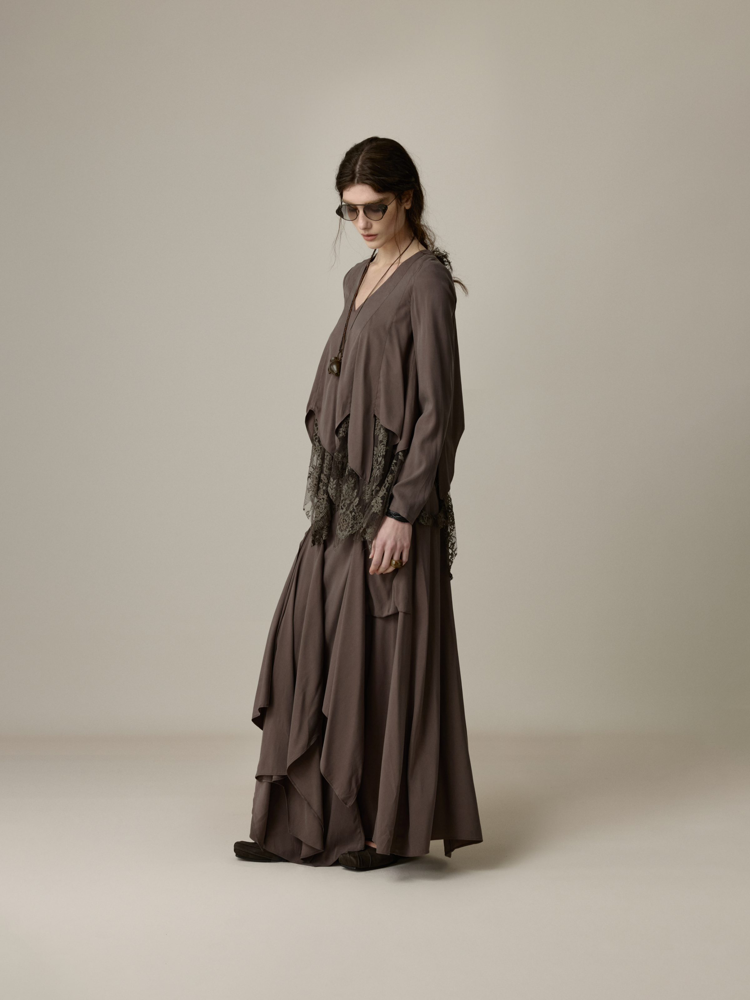 Lace Pocket Paneled Midi Skirt