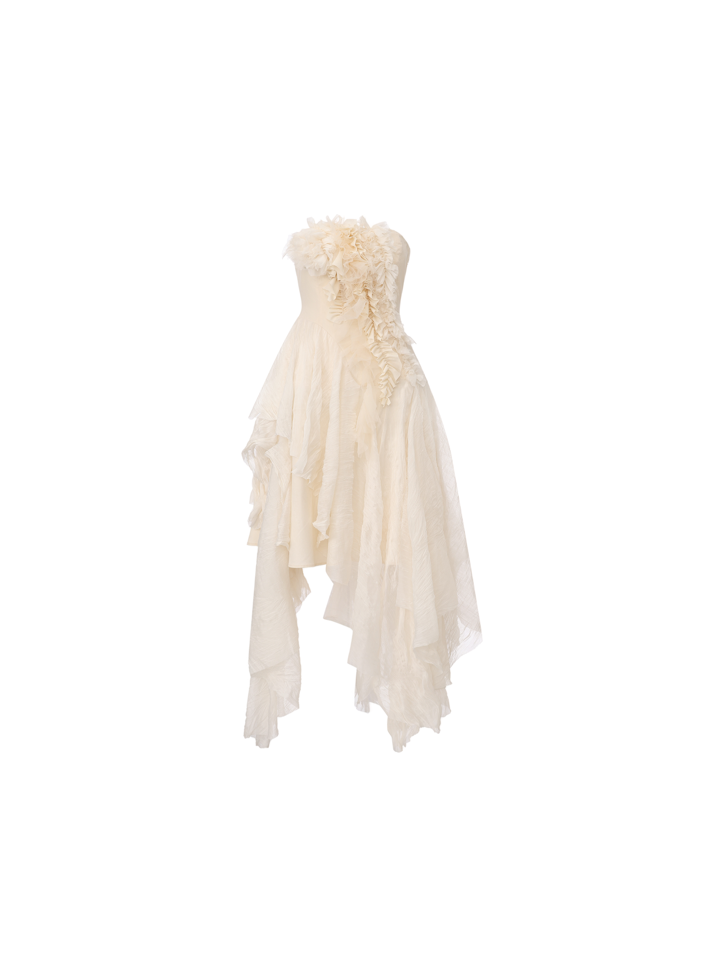 White Heavy-Detailing Smocked Strapless Dress