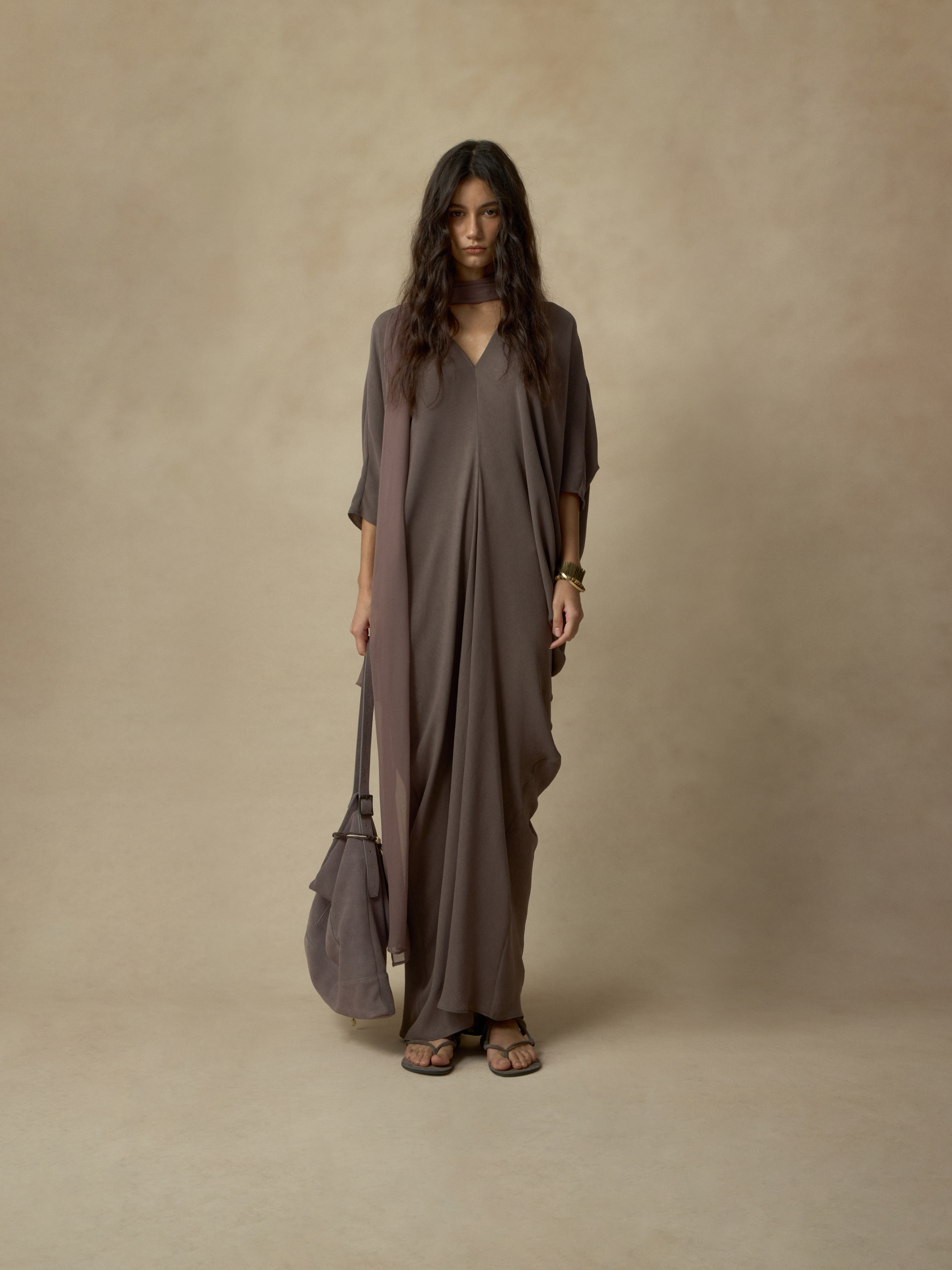 Slate Violet Draped Batwing Sleeve Dress