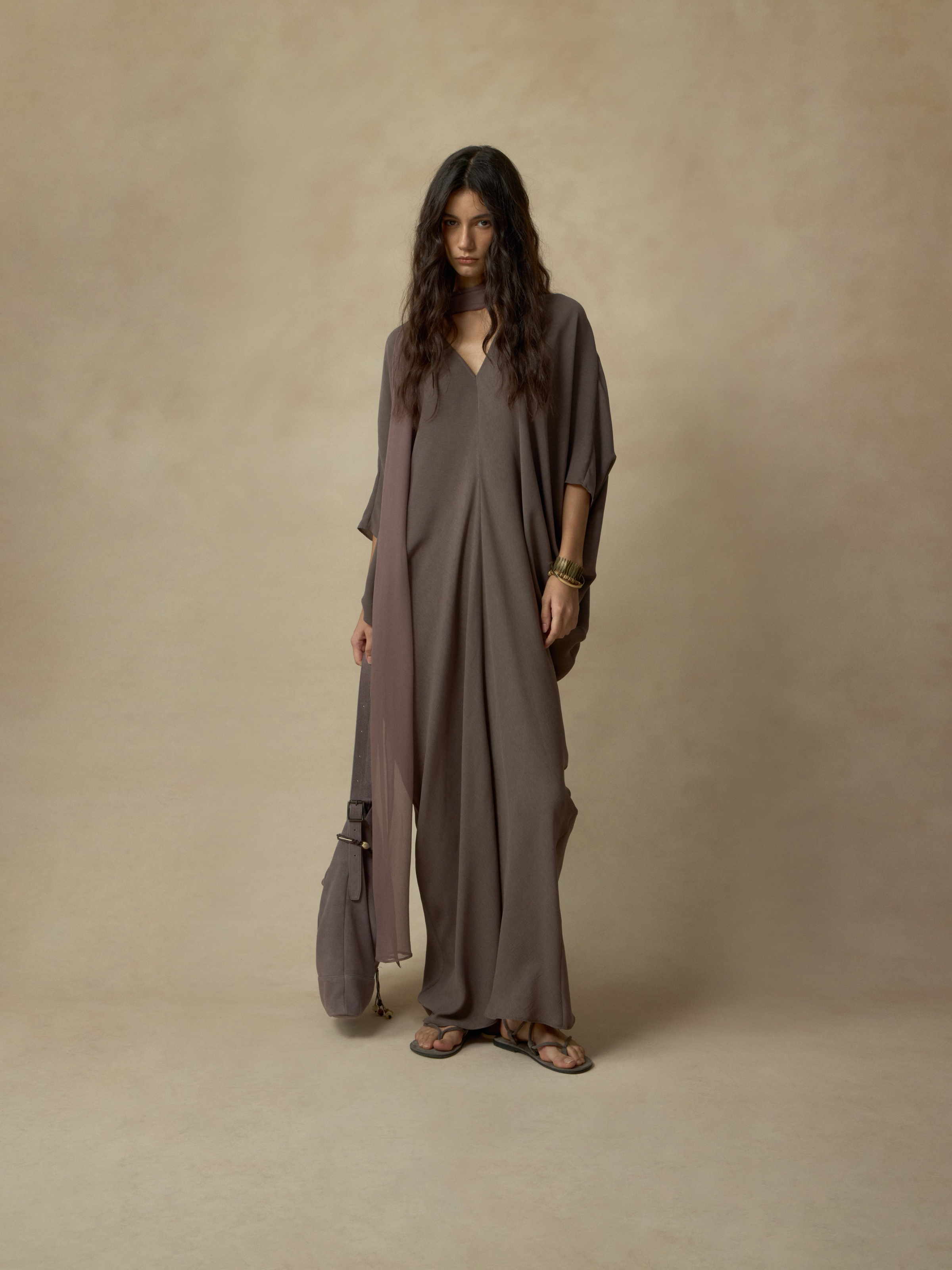 Slate Violet Draped Batwing Sleeve Dress