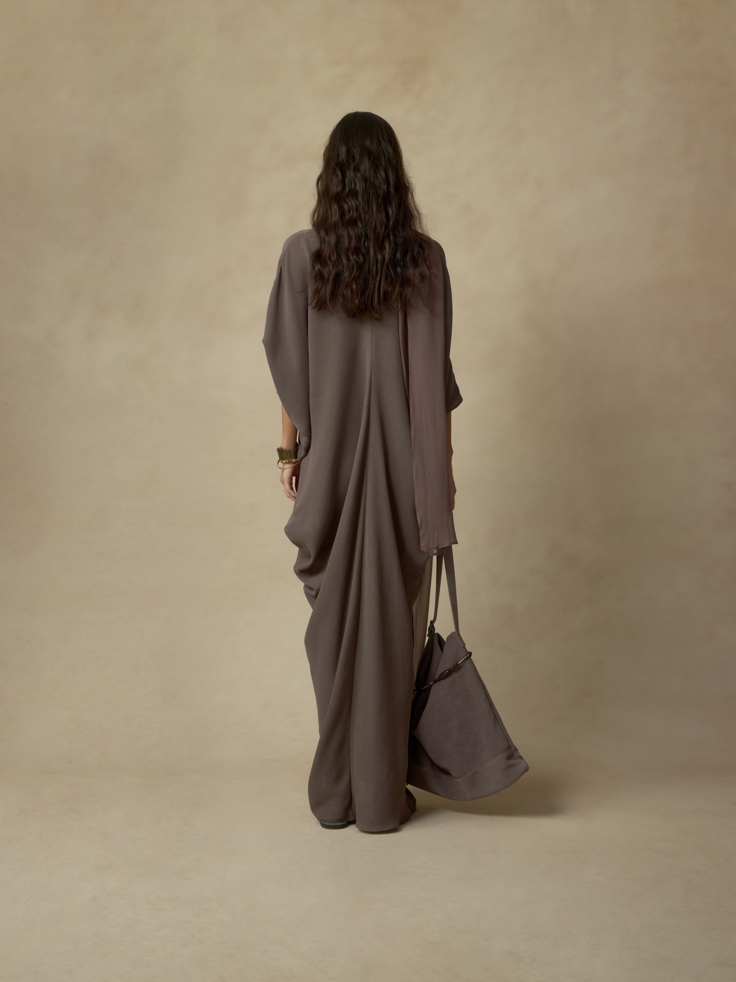 Slate Violet Draped Batwing Sleeve Dress