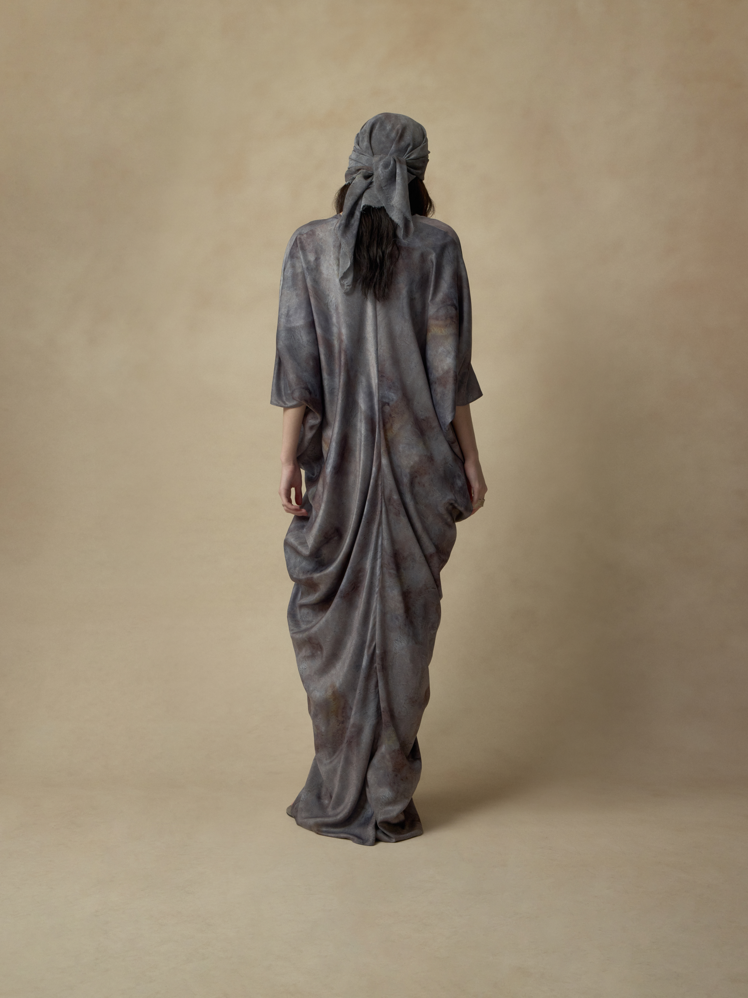 Grey Draped Batwing Sleeve Dress