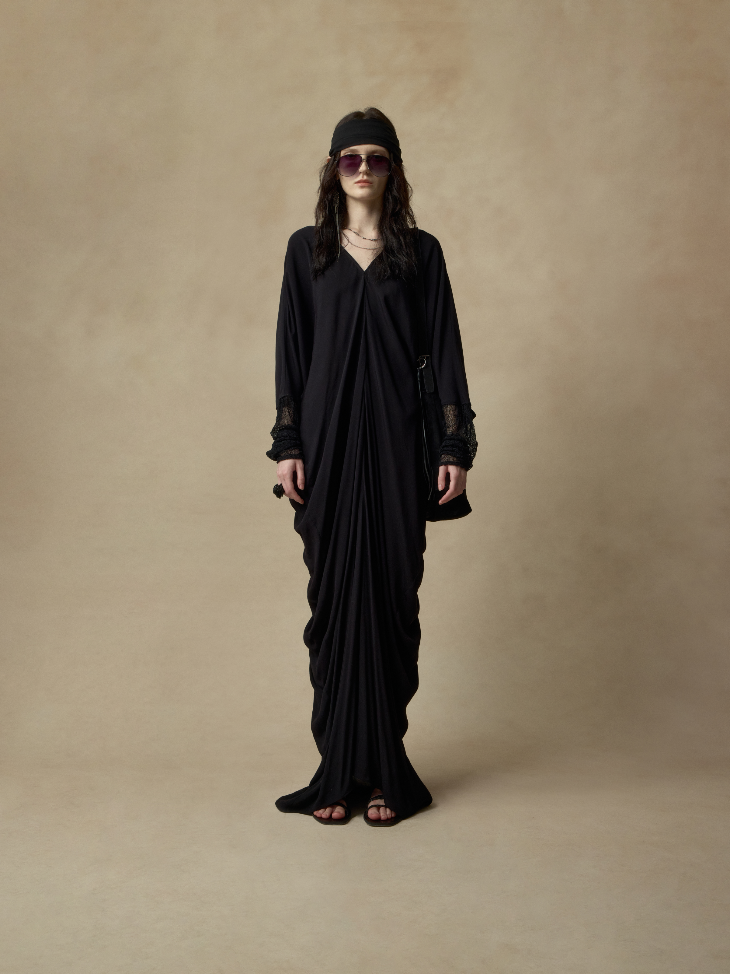 Draped Batwing Sleeve Dress