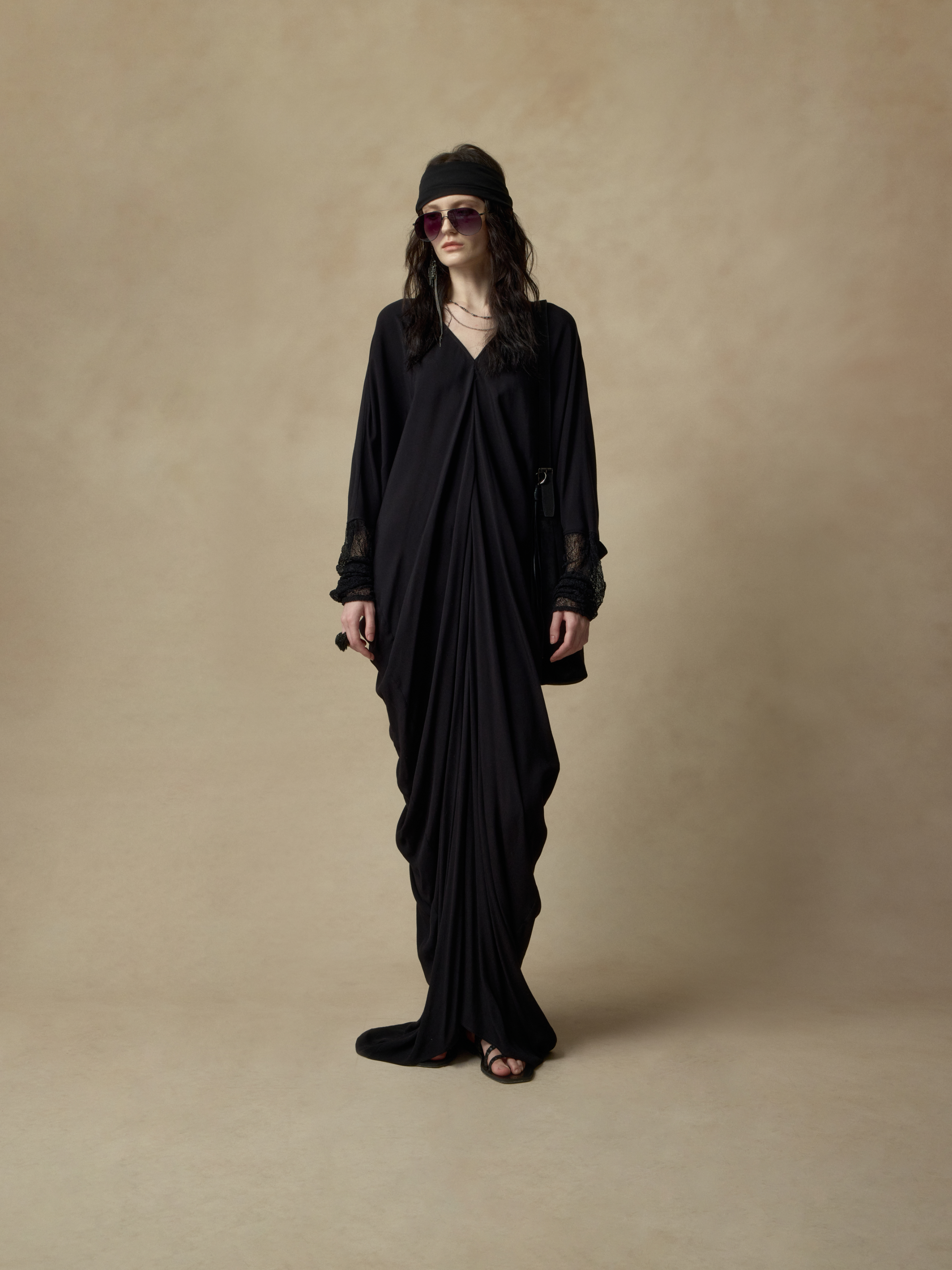 Draped Batwing Sleeve Dress
