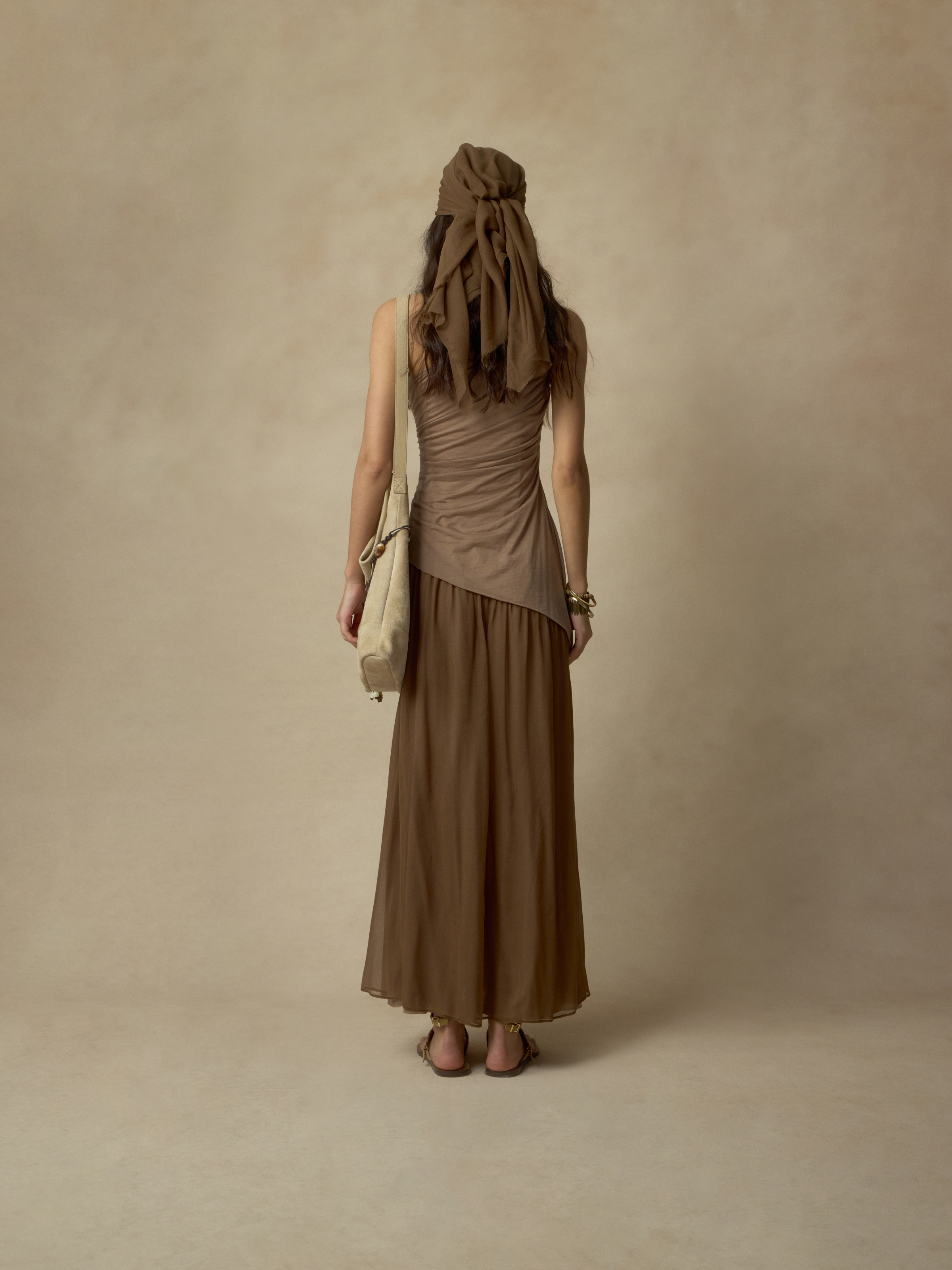 Terracotta Stretchy Paneled Asymmetrical Knit Dress