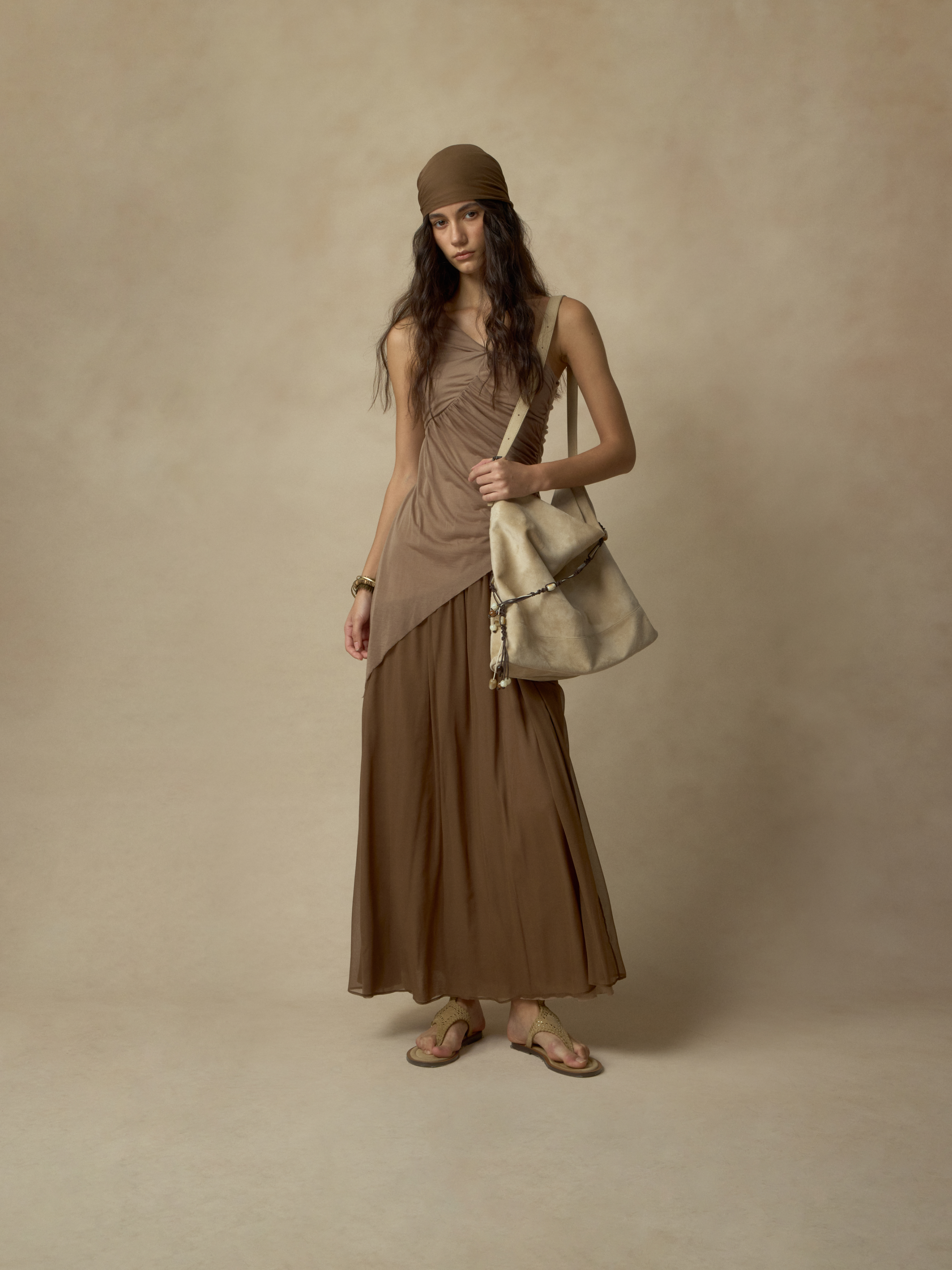 Terracotta Stretchy Paneled Asymmetrical Knit Dress