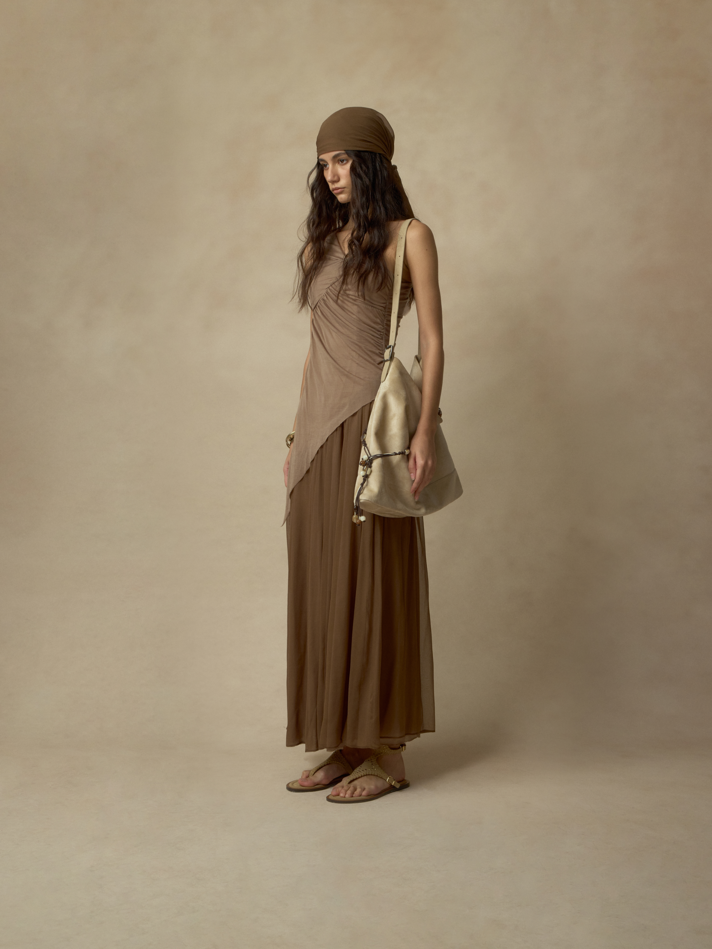 Terracotta Stretchy Paneled Asymmetrical Knit Dress