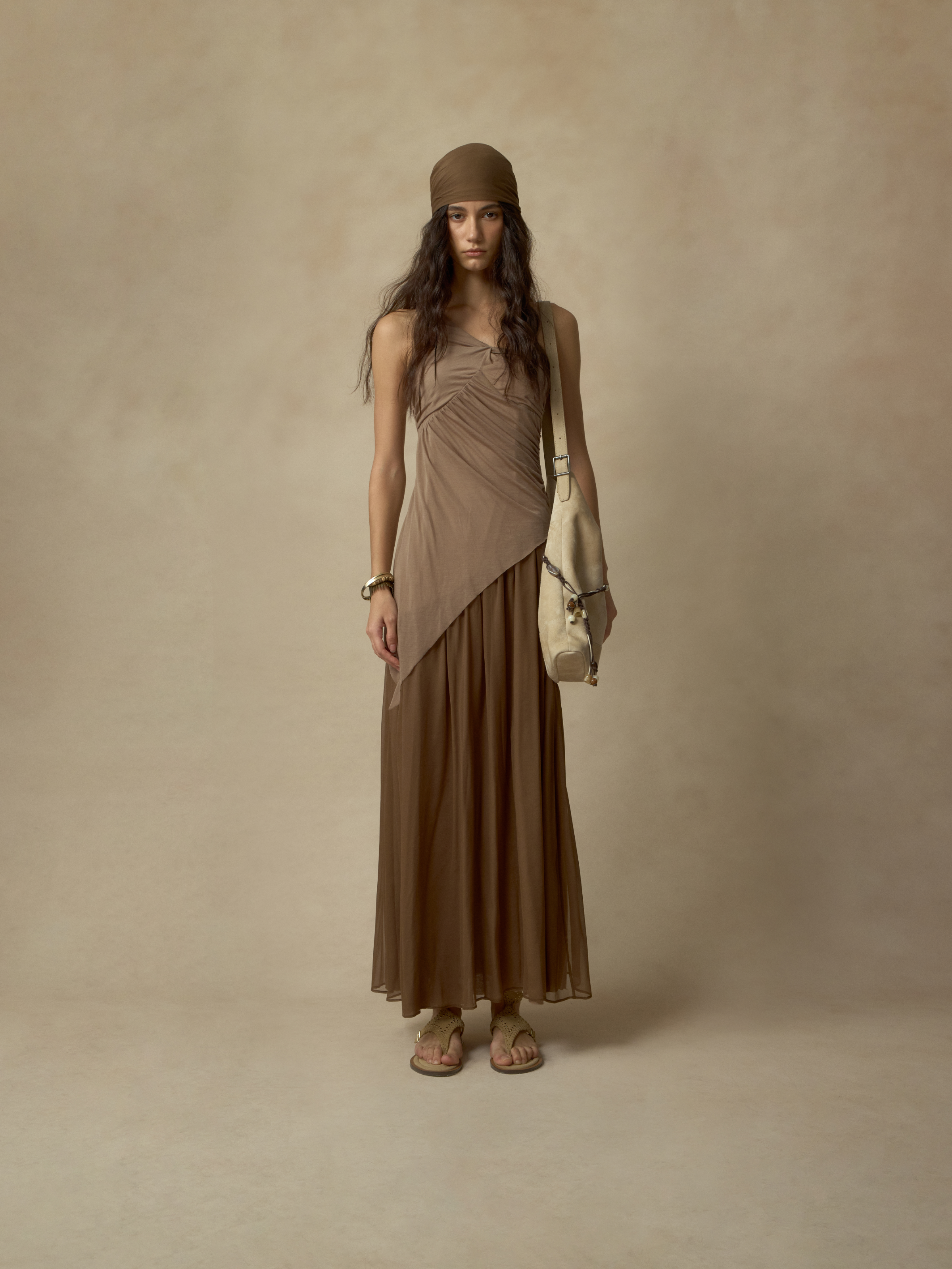 Terracotta Stretchy Paneled Asymmetrical Knit Dress