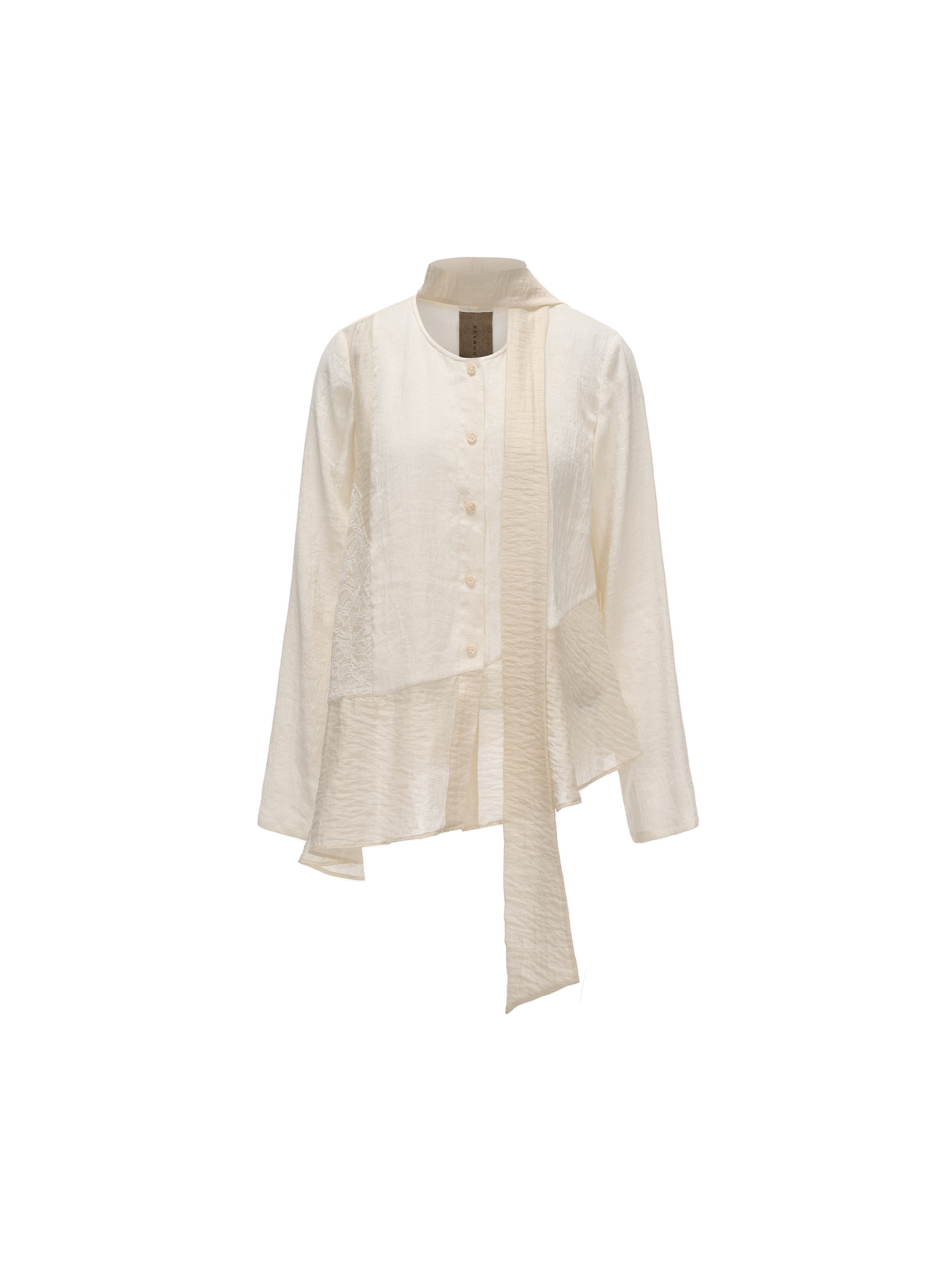 White Ribbon-Accented Paneled Shirt