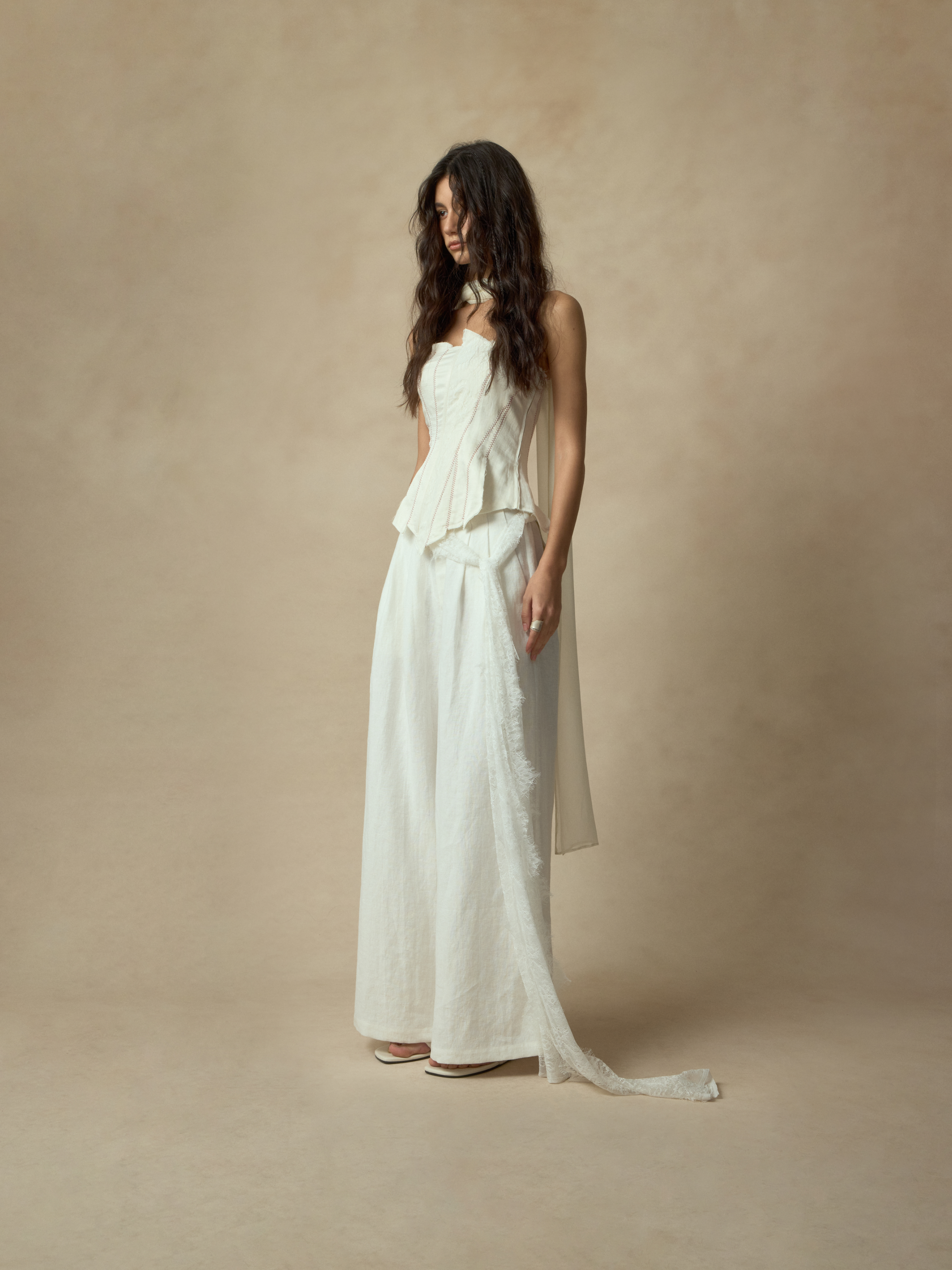 White Lace And Linen Pants