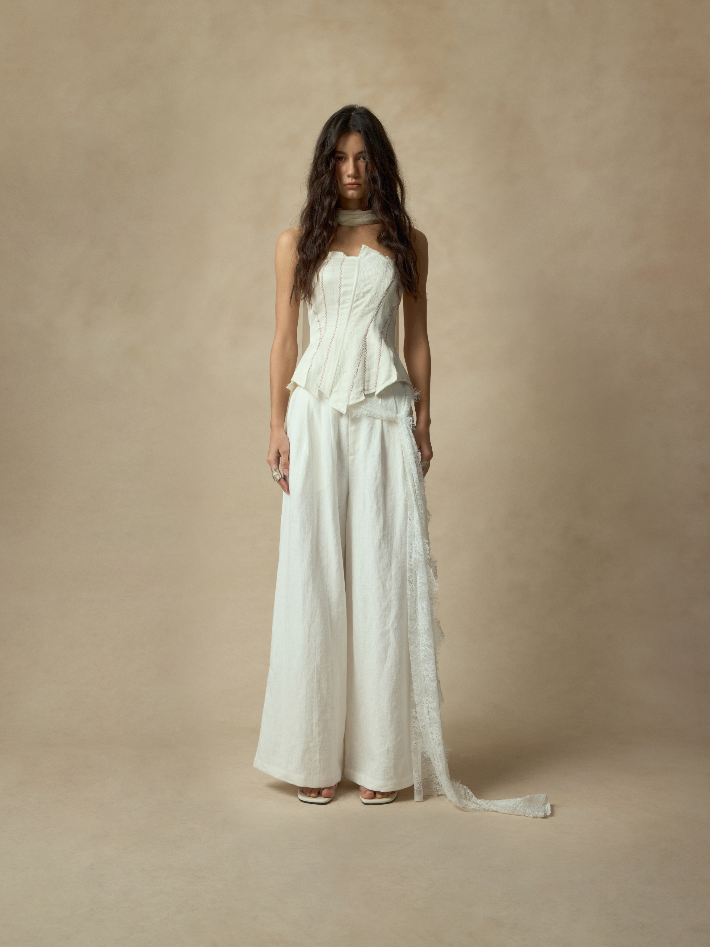 White Lace And Linen Pants
