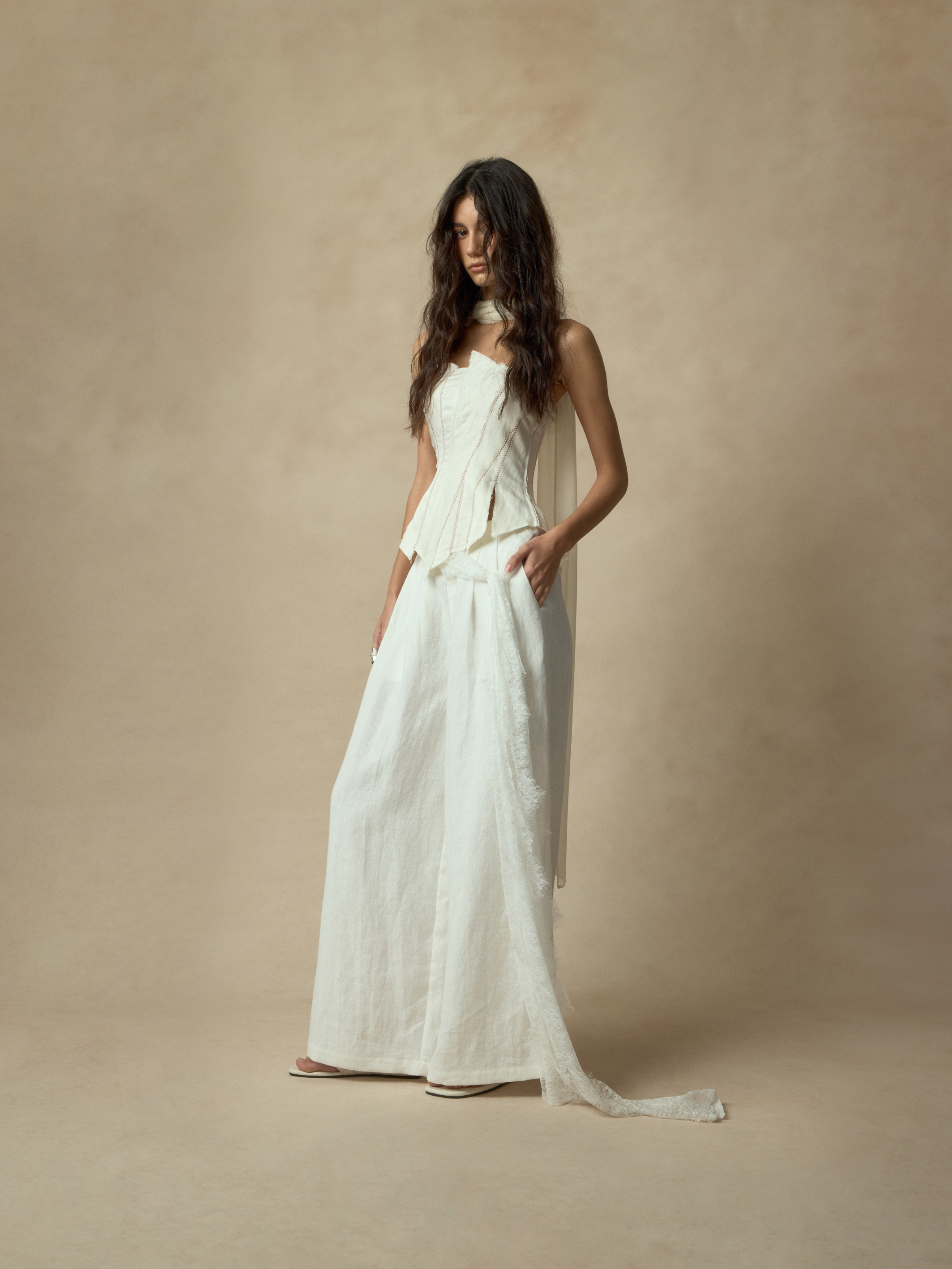 White Lace And Linen Pants
